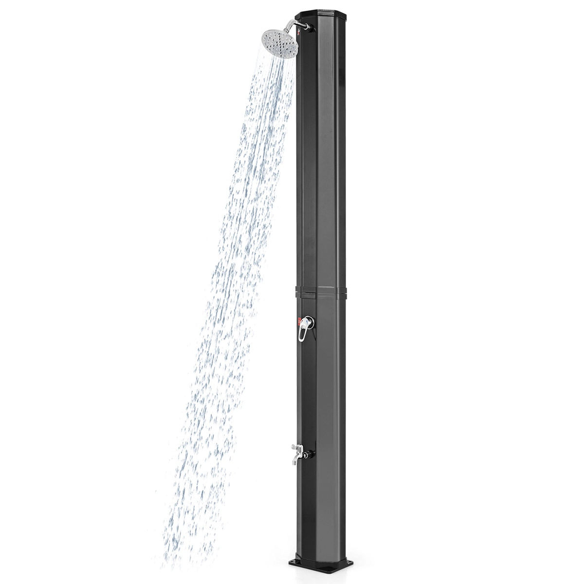 SUGIFT 7.5-ft Solar Heated Outdoor Shower PVC Column 15.9-Gallon Tank 3.5-Bar Pressure 360° Swivel Head 140 F Black