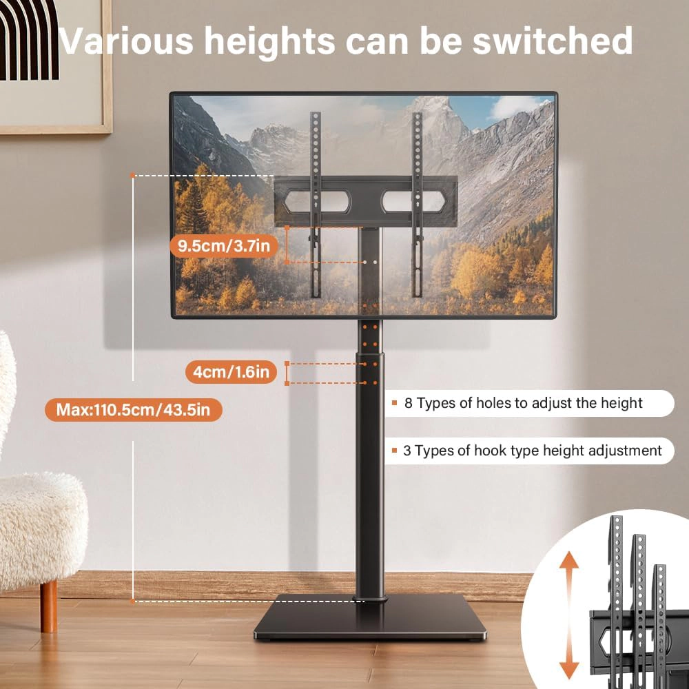 KKTONER Universal Floor TV Stand for 27 to 65 Inch TVs, Height Adjustable, Swivel, Max VESA 400x400mm, Holds up to 88 lb