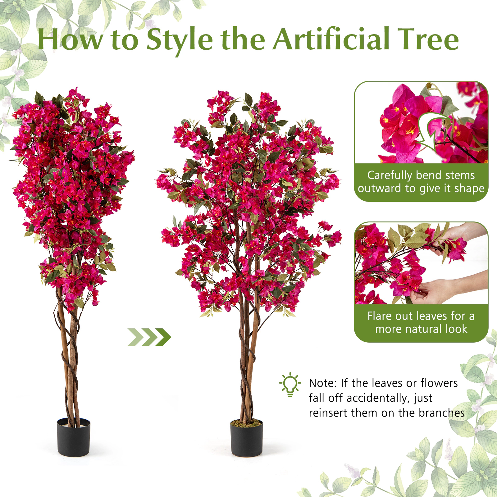 SUGIFT 6-ft Tall 910-Flower Faux Bougainvillea Artificial Tree with Weighted Cement-Filled Planter