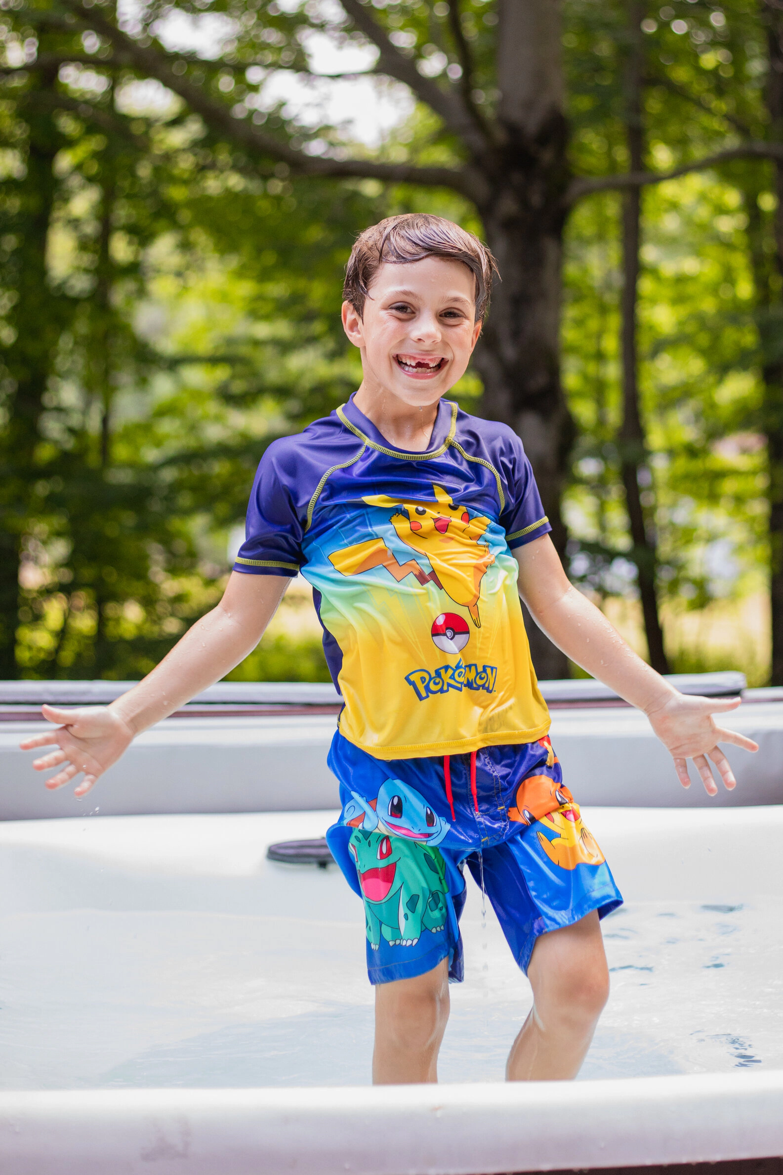 Pokemon Boys' Short Sleeve Rash Guard and Swim Trunks Set