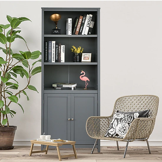 SlickBlue Unisex Gray 3-Tier Storage Shelf with Cabinet Bookcase