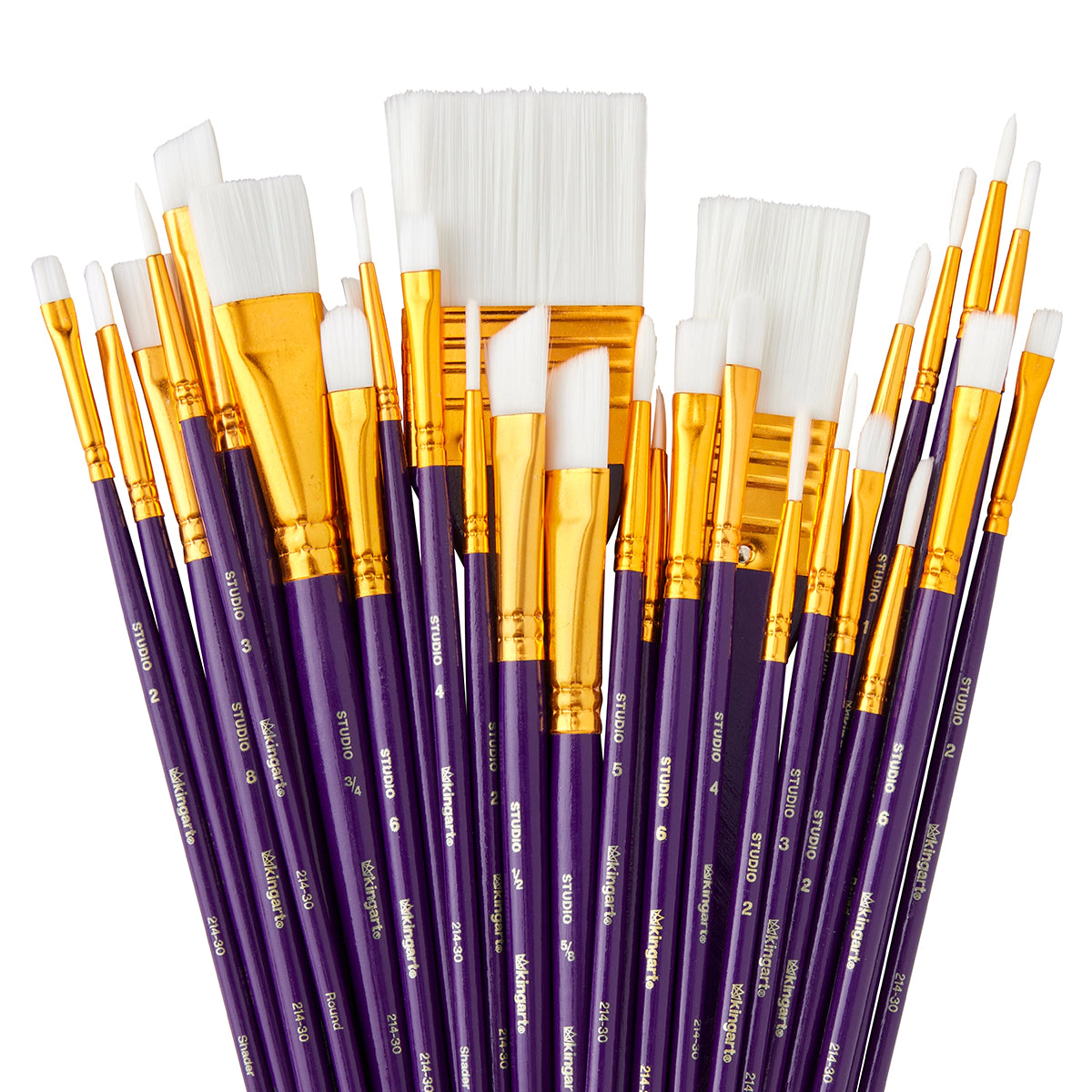 KINGART Studio White Nylon Brush Set - 30 pc Acrylic & Watercolor