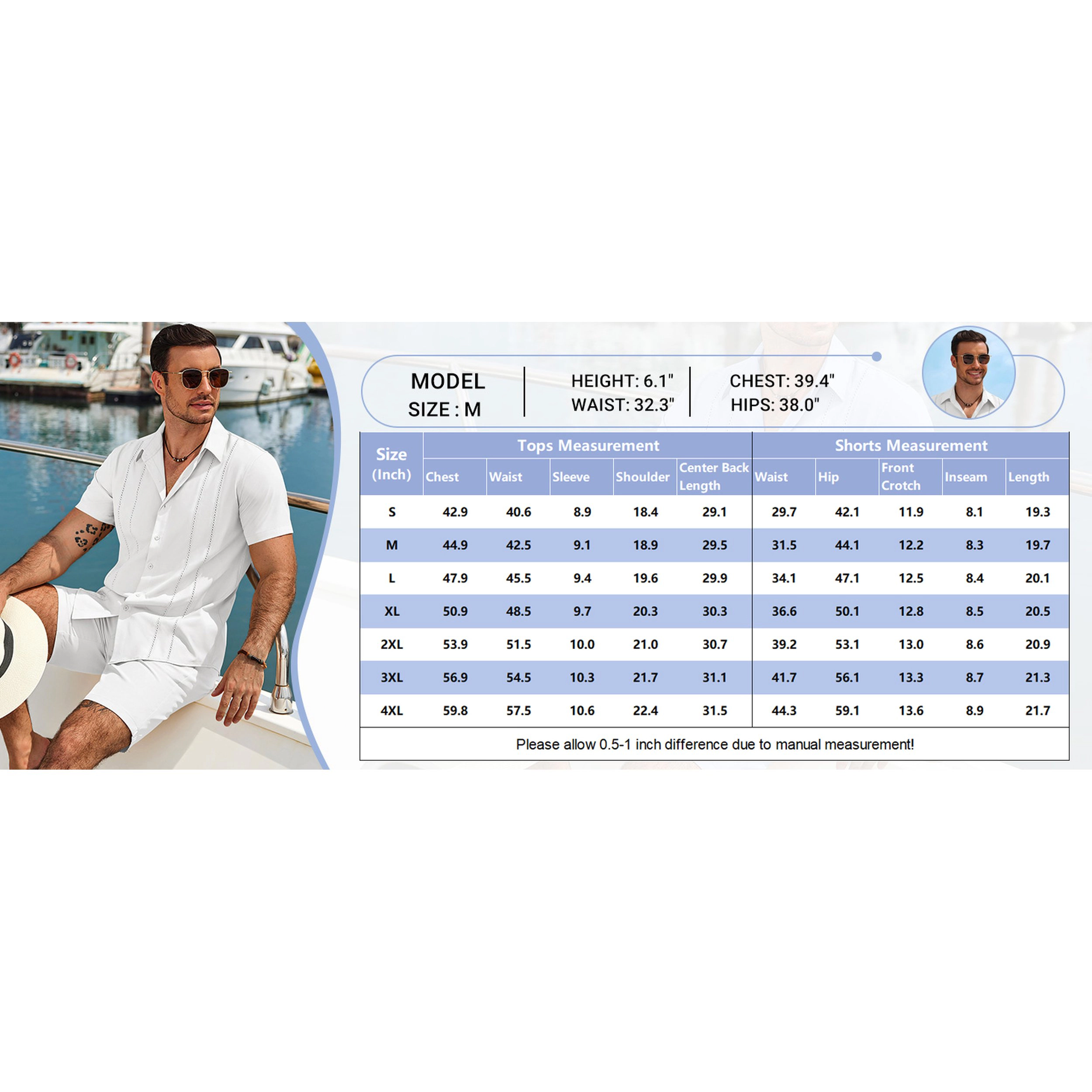 COOFANDY Mens Short Sleeve Button Down Shirts  Casual Pintuck Tops Shorts Set