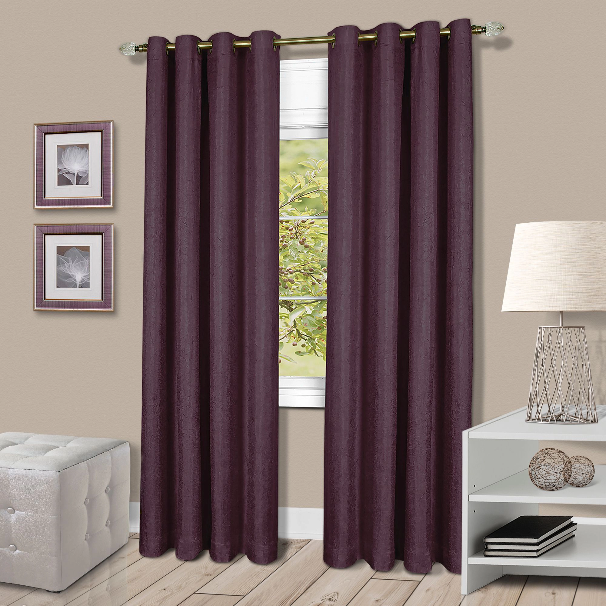 Kate Aurora  Vesper Room Darkening Grommet Top Crinkled Satin Lined Single Window Curtain Panel