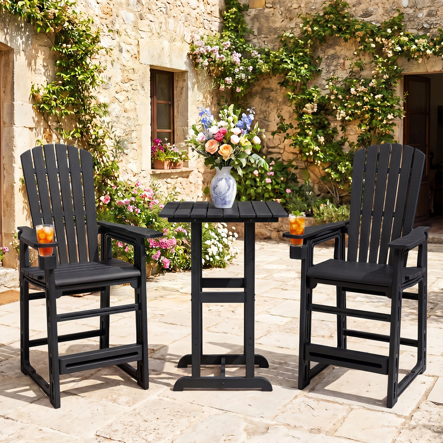 LJG Outdoor 29 Inch Height Bar Stool with Backrest and Armrests