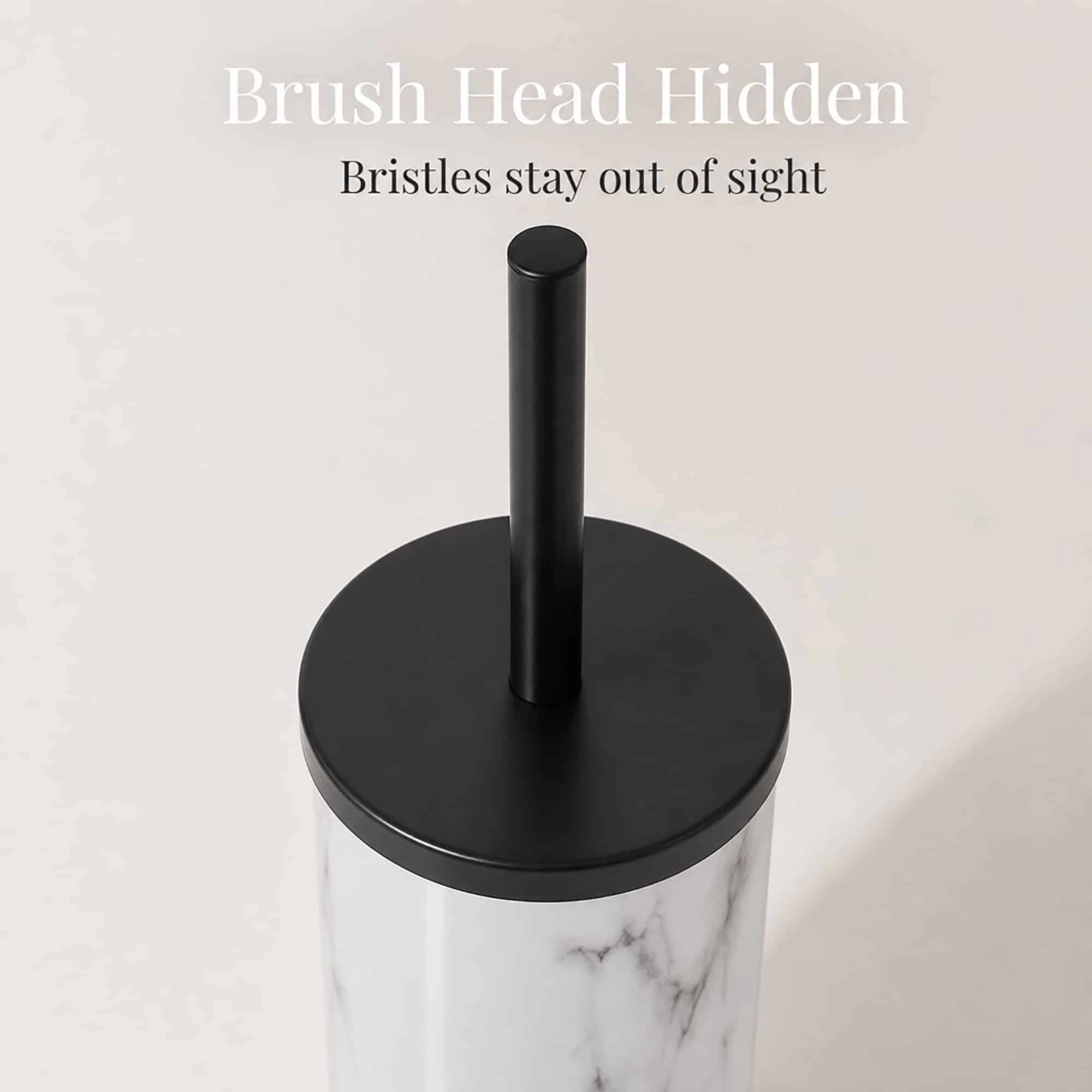 Evideco French Home Goods Carrara Noir Slim Marble-Print Toilet Brush and Holder Set