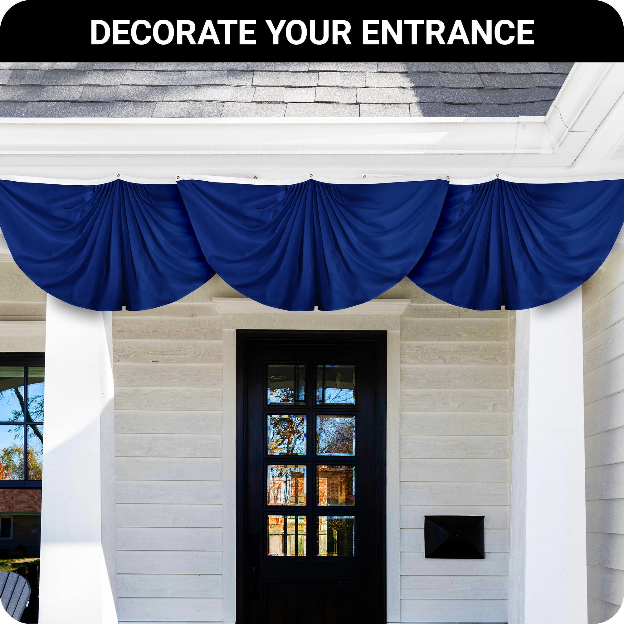 G128 Solid Blue Pleated Fan Flag, 3x6 Ft, 150D Polyester, Brass Grommets, Indoor Outdoor