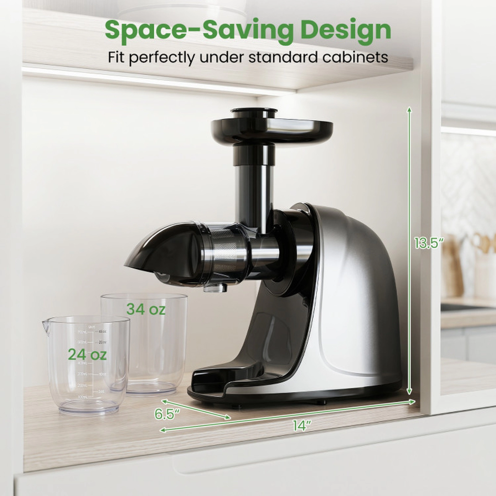 SUGIFT 150W 2-Speed Cold Press Slow Masticating Juicer Machine with Anti-Jam Reverse and 24-oz Juice Jug