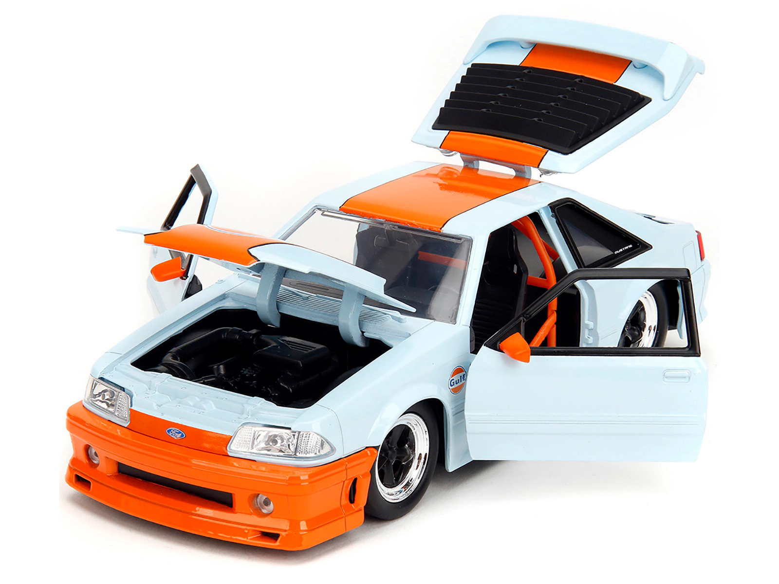 Jada 1989 Ford Mustang Gt "Gulf Oil" Light Blue With Orange Stripe "Bigtime Muscle" Series 1/24 Diecast Model