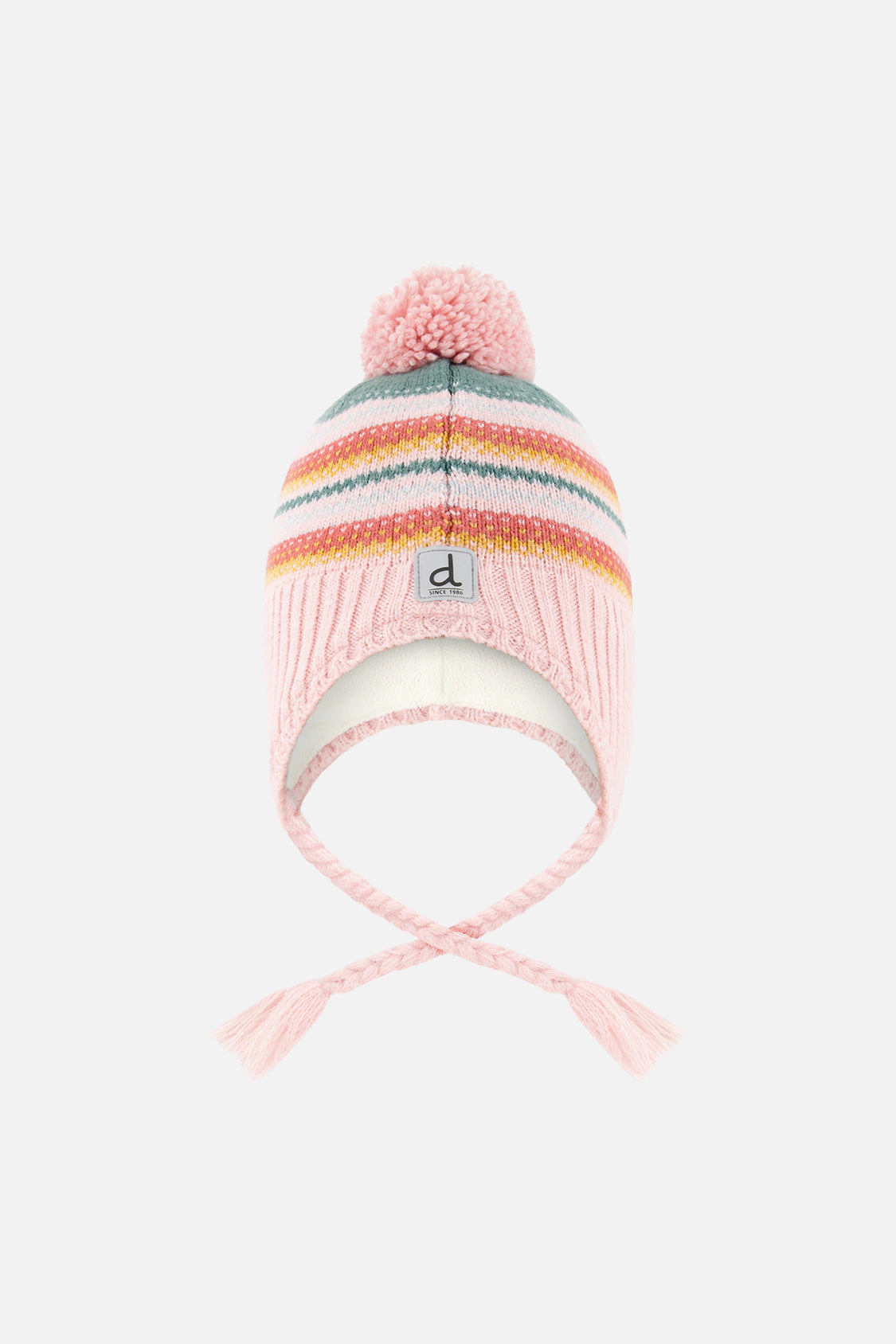 Deux par Deux Girls Striped Jacquard Winter Peruvian Knit Hat with Pompom