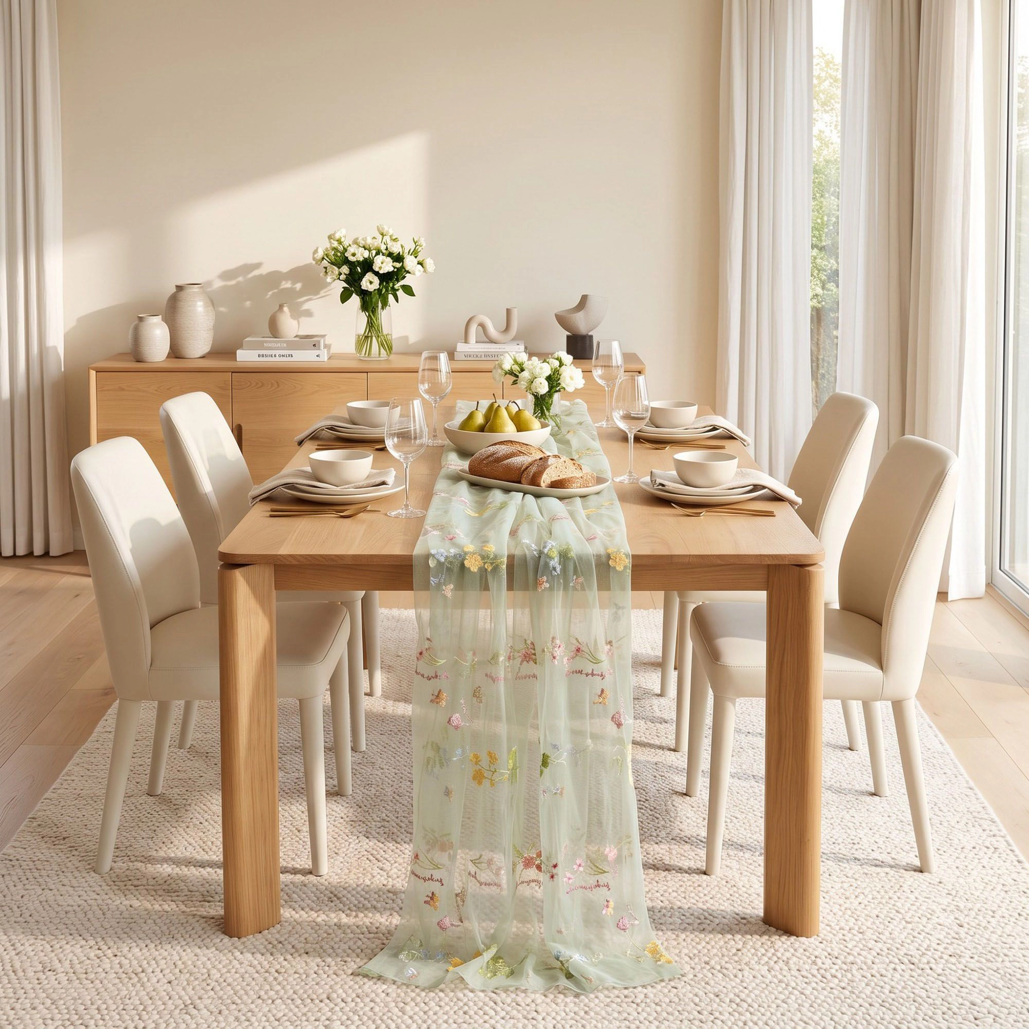 Alilang Unisex Sheer Floral Embroidered Table Runner 29.5x70.9in