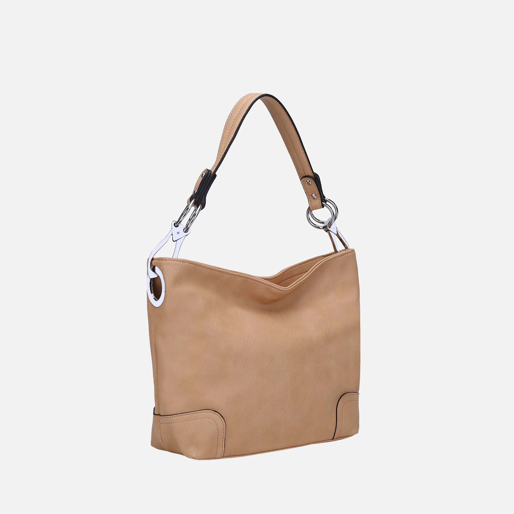 Mia K Collection Vegan Leather Hobo Bag - Zip-Top, Silver-Tone Hardware, Removable Handle