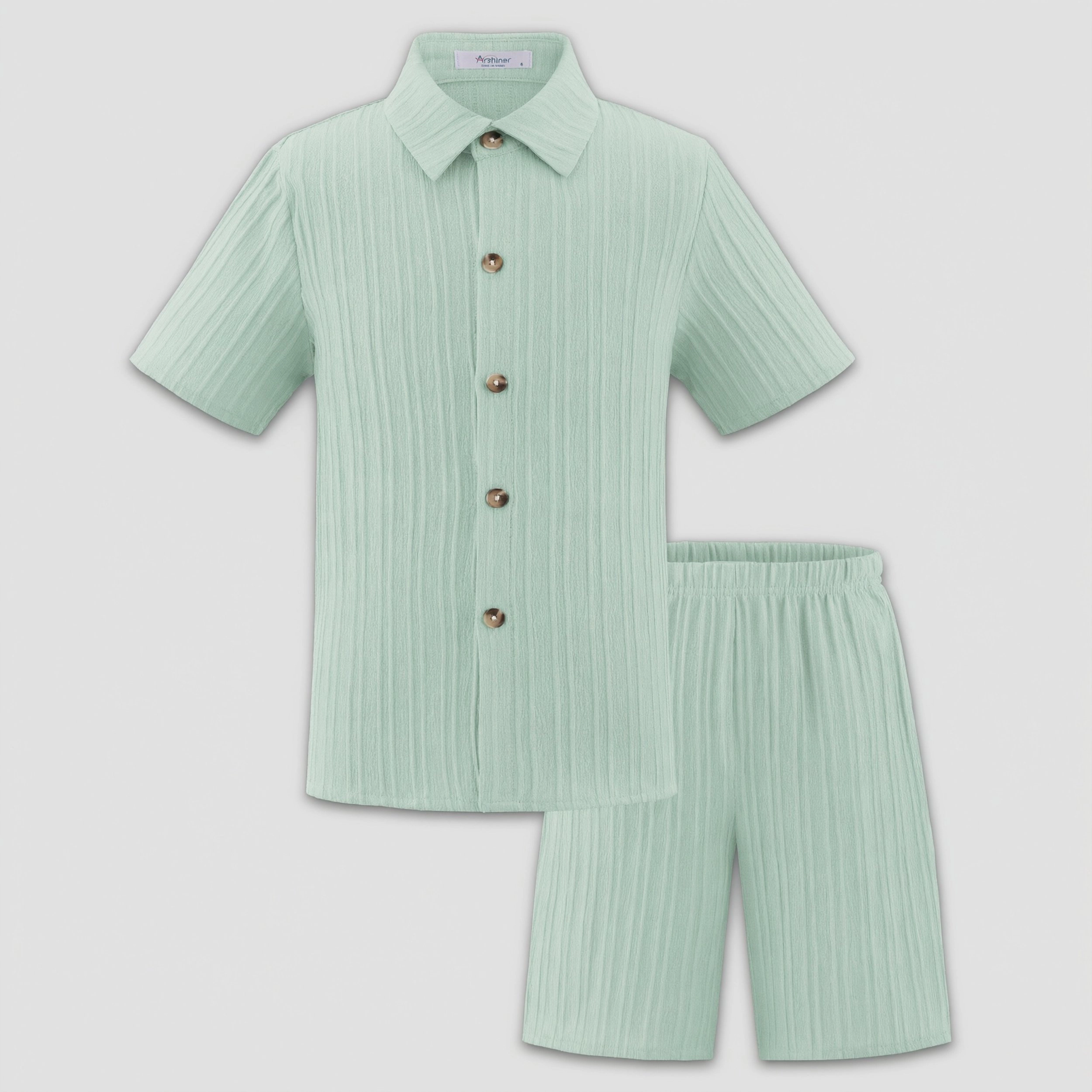 Arshiner Boys Textured Button Up Shirt And Shorts Set Summer Beach Outfit