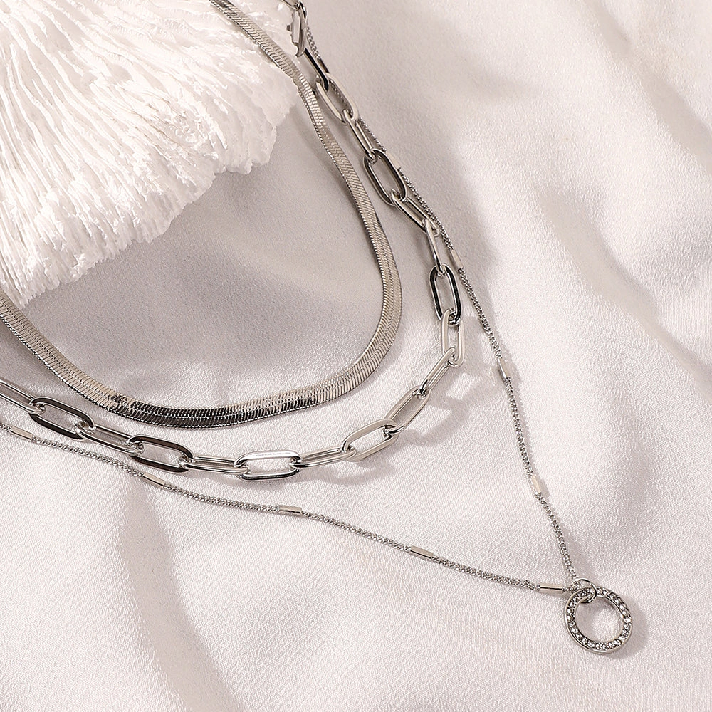 SOHI Women's Metallic Silver the Halo Snakechain Multi-Layer Necklace