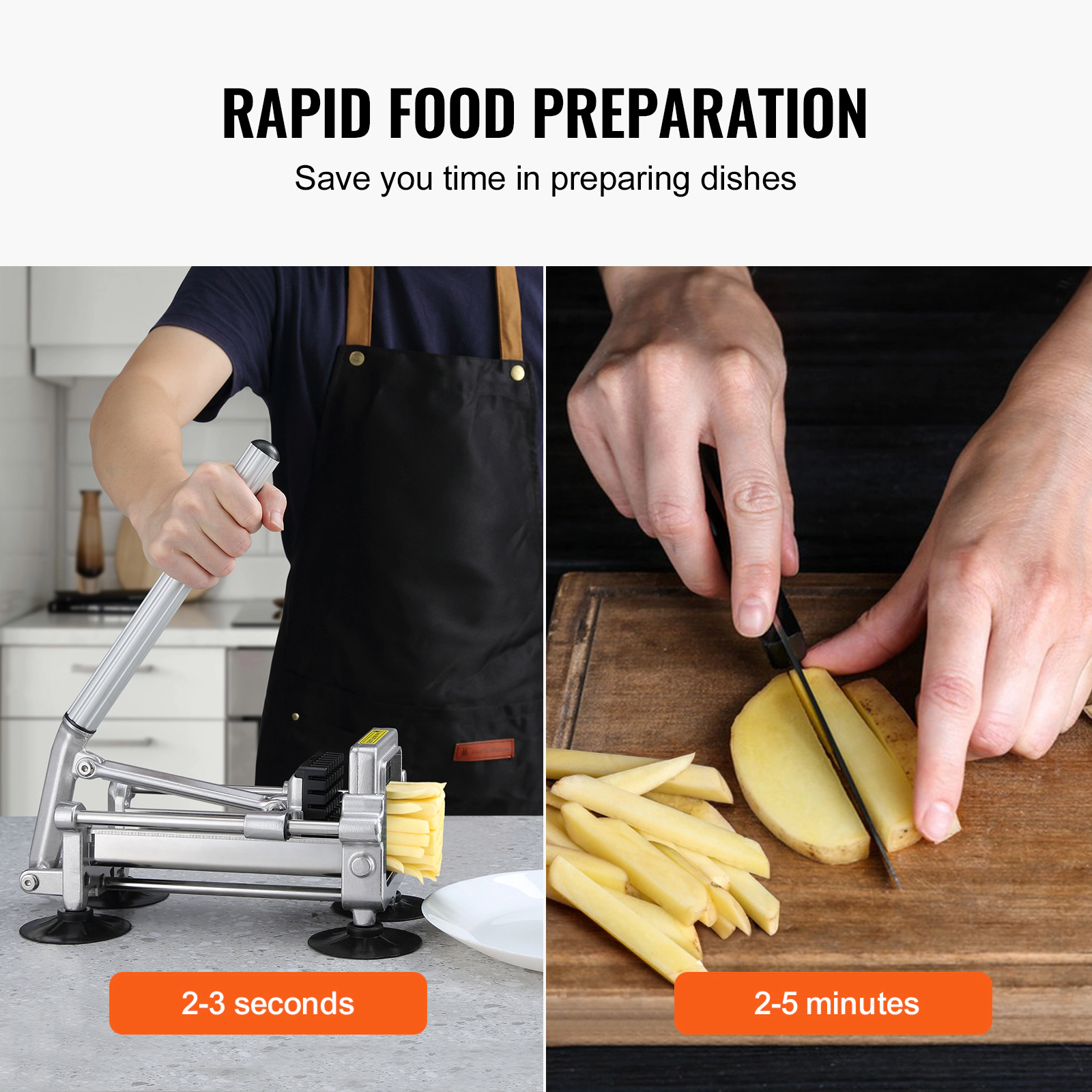 HONGGE French Fry Cutter, Potato Slicer with Stainless Steel Blades, Manual Potato Cutter Chopper with Suction Cups