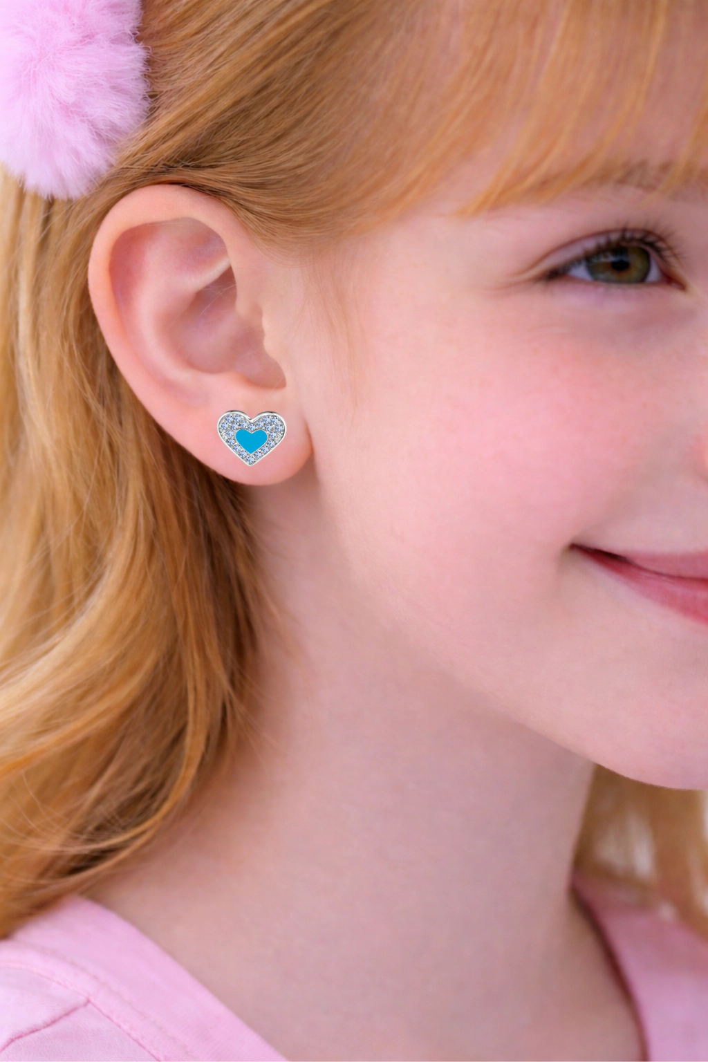 CHANTEUR Girls Heart Stud Earrings - Silver-Plated, Hypoallergenic Titanium Screwback