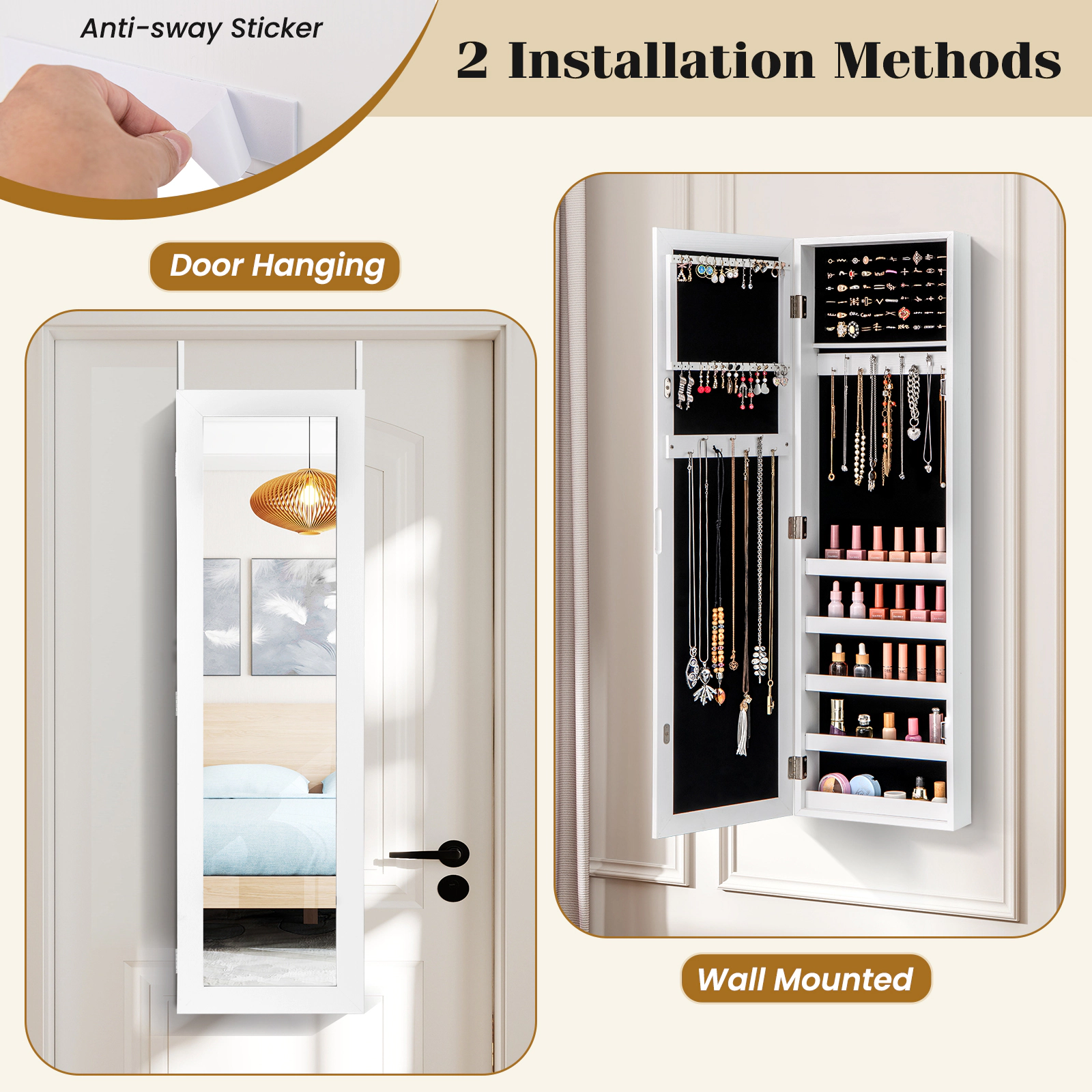 Hivvago Wall Mounted Jewelry Cabinet with Mirror