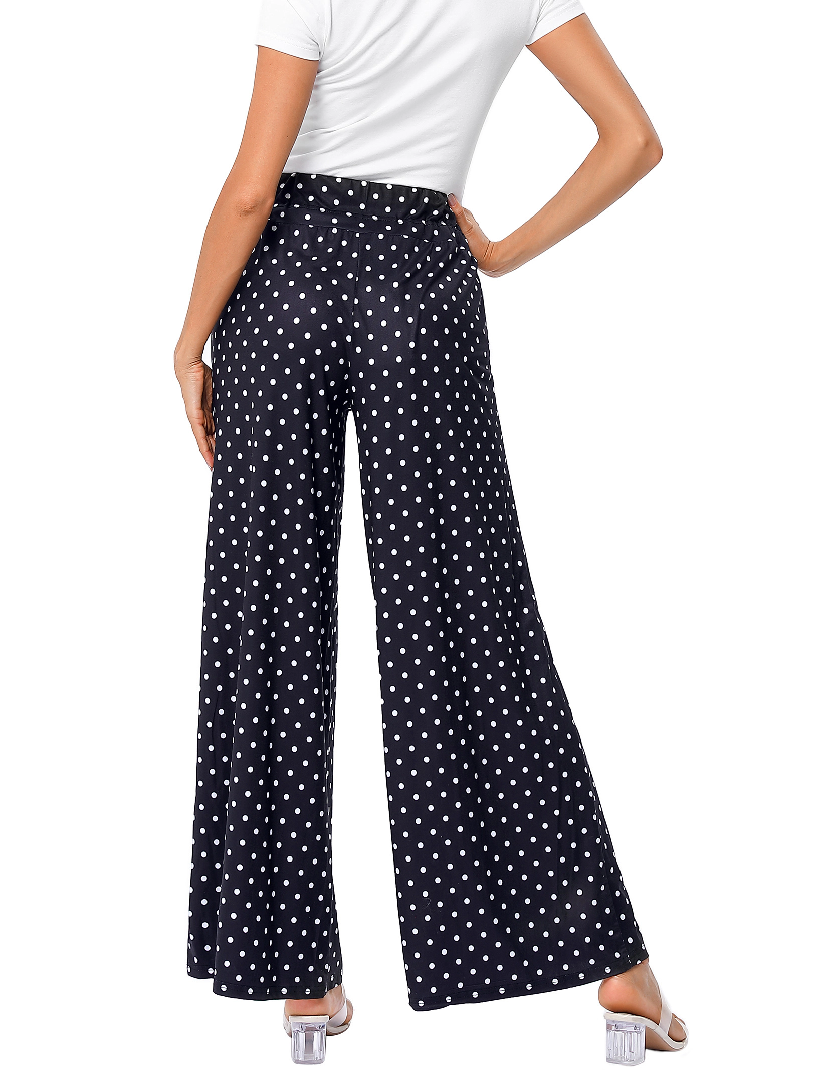 KOJOOIN Women's Wide Leg Pants Flowy Elastic High Waist Lounge Drawstring Long Palazzo Trousers