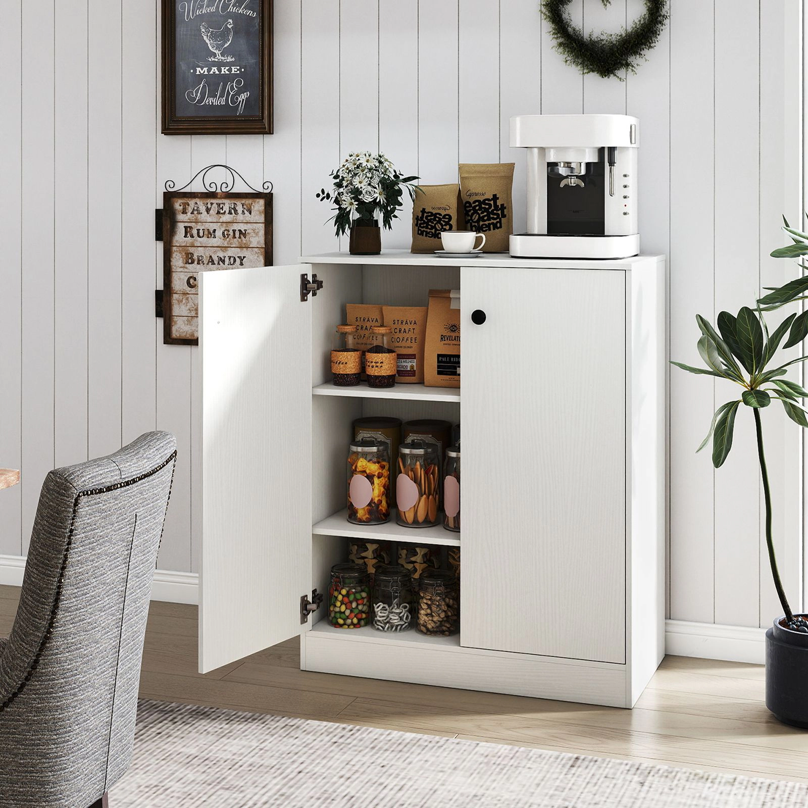 SlickBlue Unisex 2 Door Wood Storage Cabinet with 3 Tier Shelves