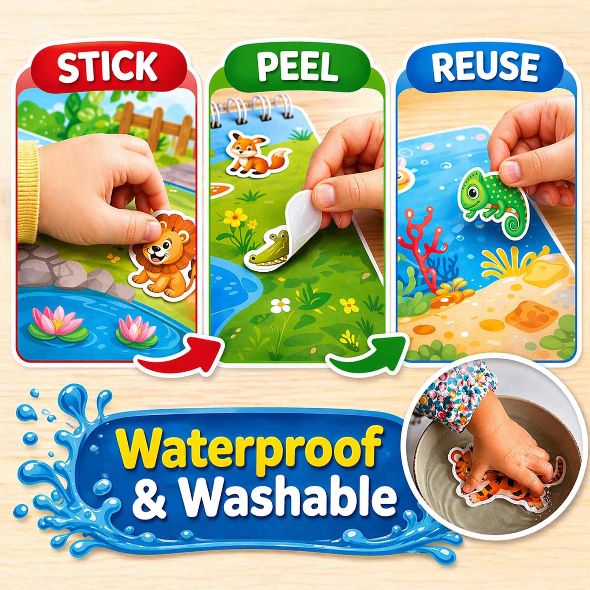 QUOKKA Jelly Sticker Book for Toddlers Ages 1-3, Reusable Waterproof Stickers, Animals & Learning Travel Toy
