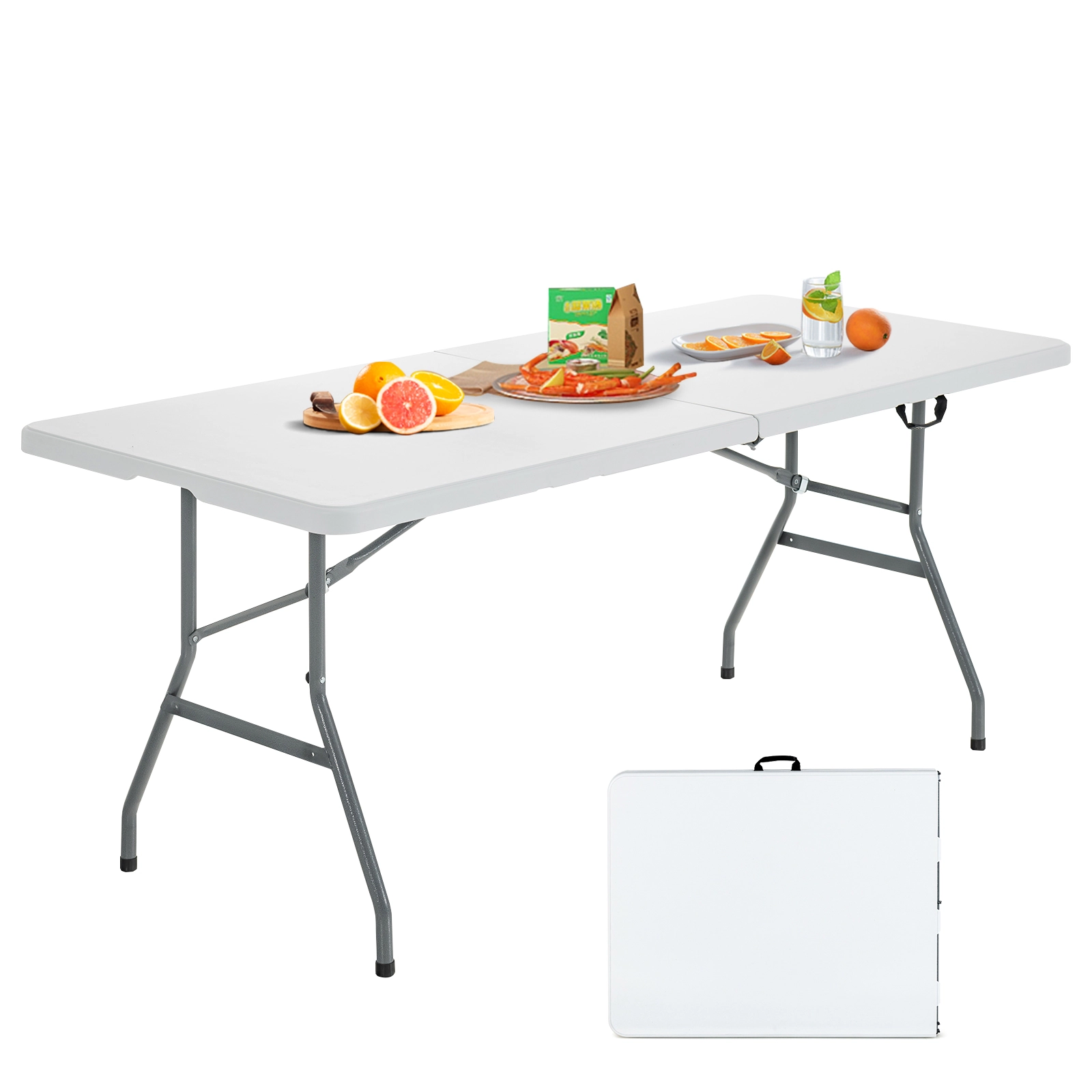 SUGIFT White Portable Folding Camping Table with Carry Handle 71-in W 29-in D 29-in H 330-lb Tabletop Capacity