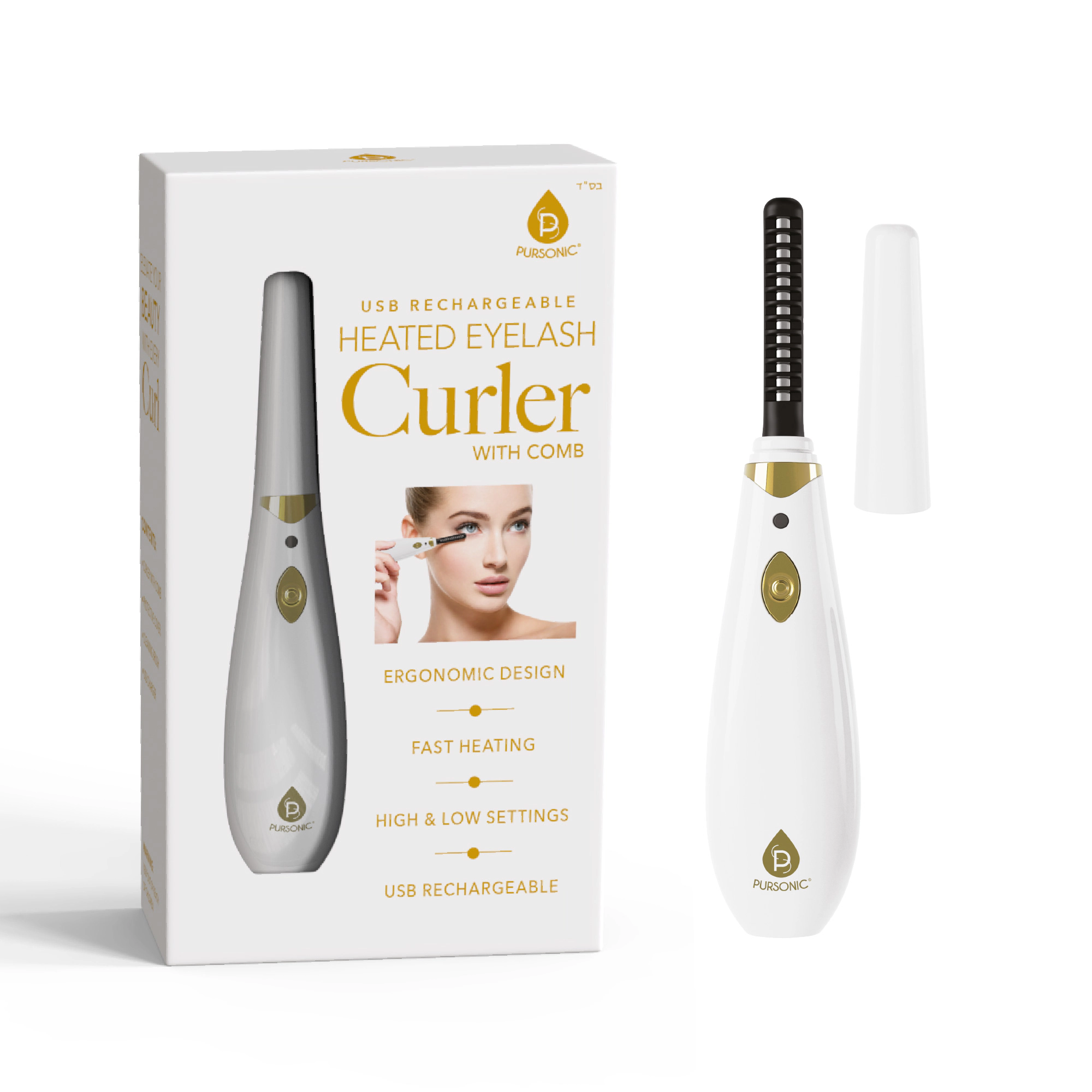 Pursonic Women's Rechargeable Heated Eyelash Curler with Comb