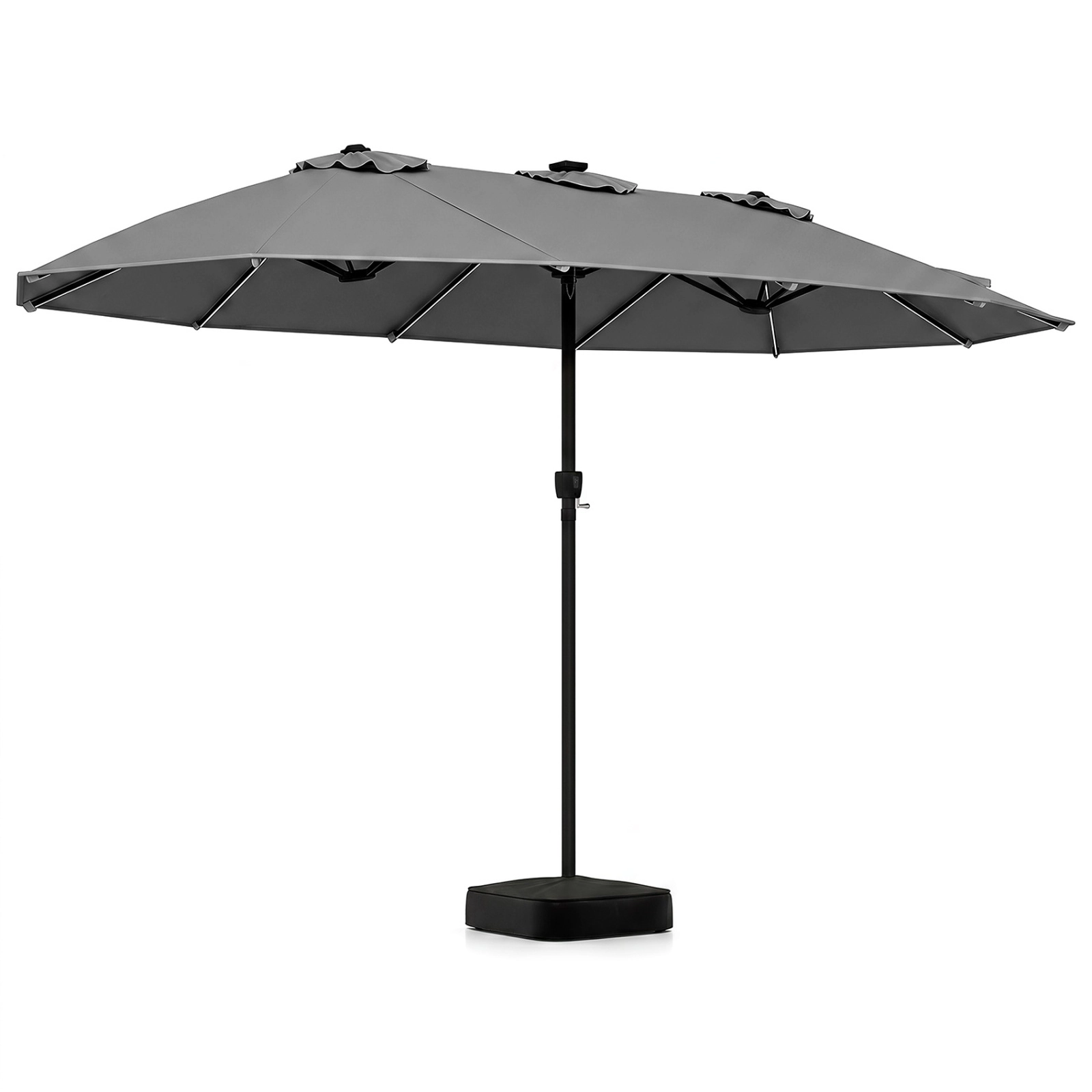SUGIFT 15.5-ft Gray Extra-Large Rectangular Patio Umbrella with 144 Solar LED Lights