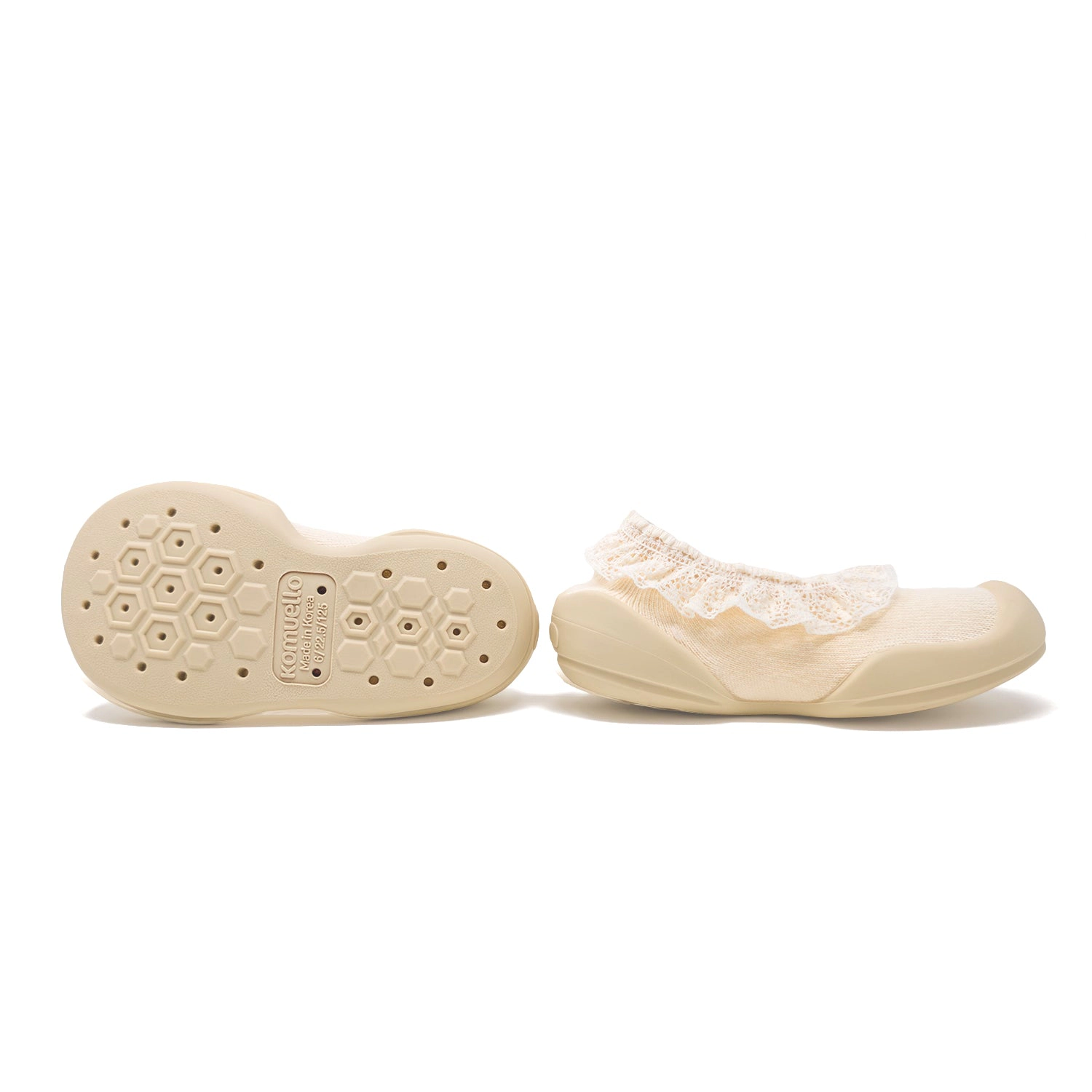 Komuello Toddler Girl First Walk Sock Shoes Flat - Sweet Latte Lace