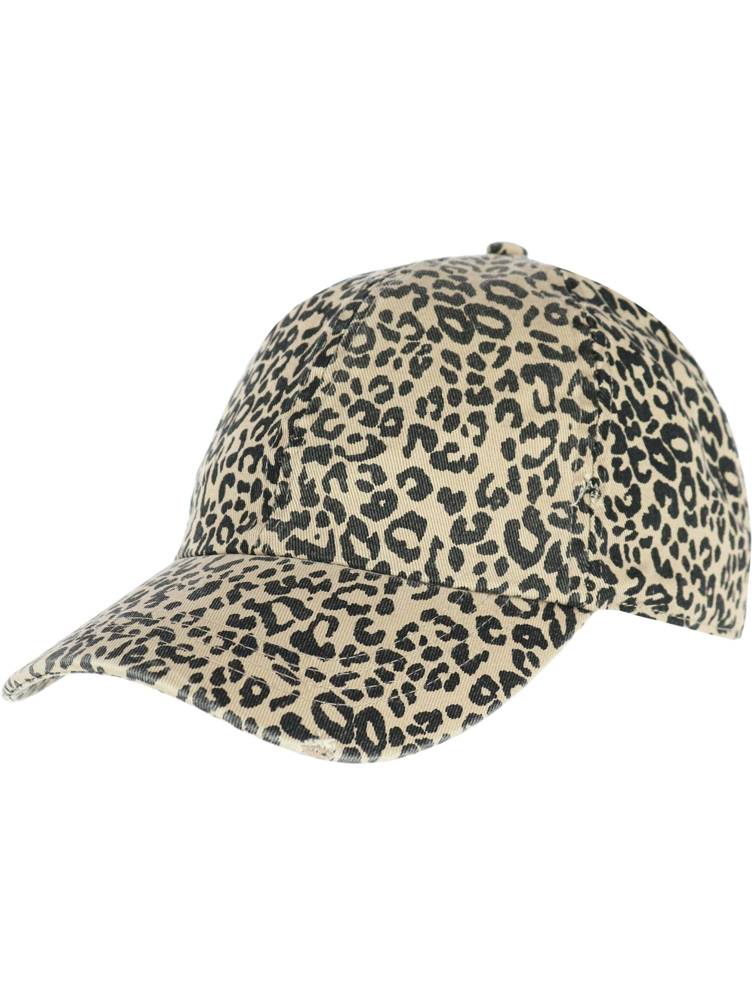 David & Young Women's Distressed Leopard Print Baseball Hat