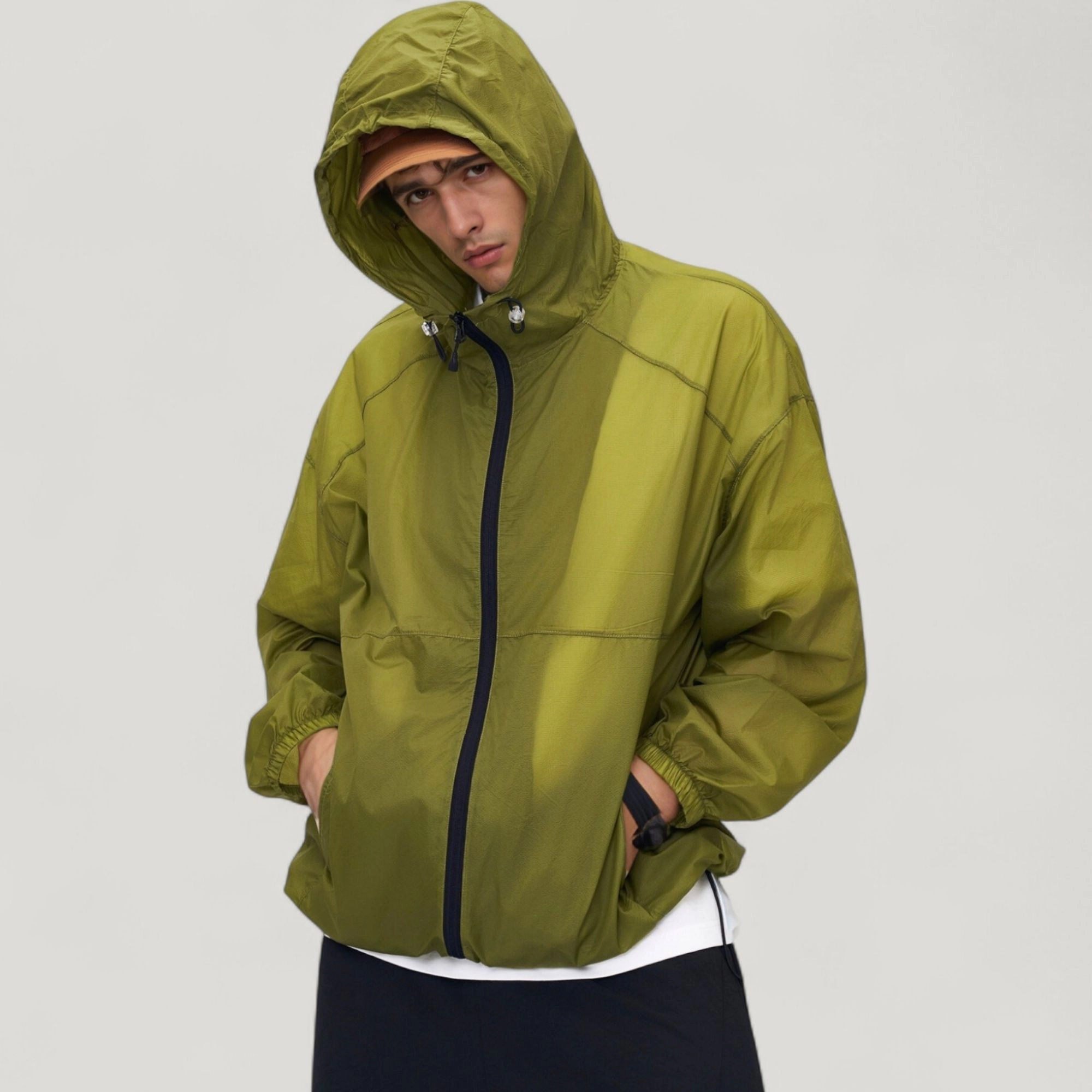 Anna-Kaci Men's Lightweight Hooded Zip-Up Windbreaker Jacket with Elastic Cuffs