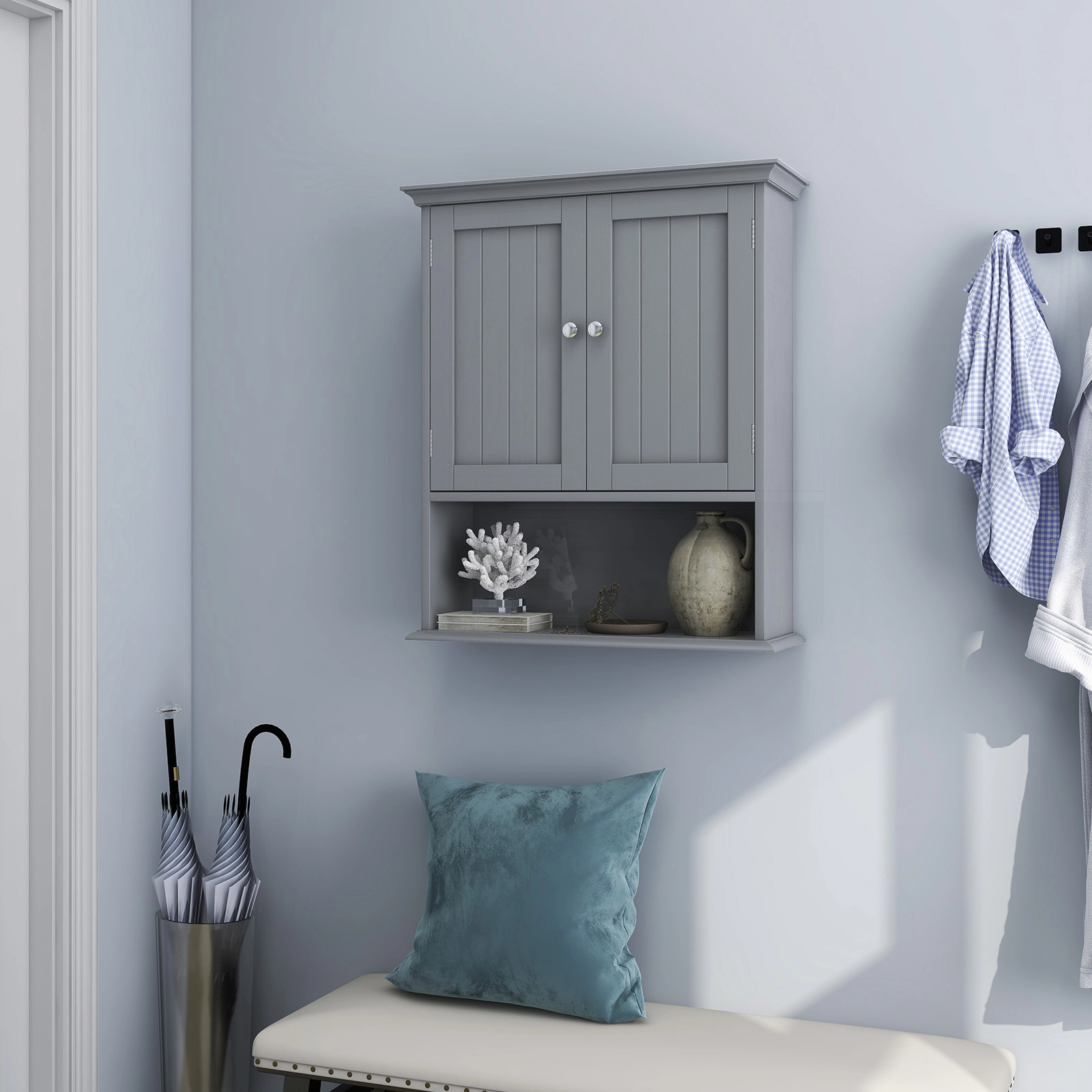 Slickblue Wall Mounted Bathroom Storage Cabinet with Adjustable Shelf and Open Storage
