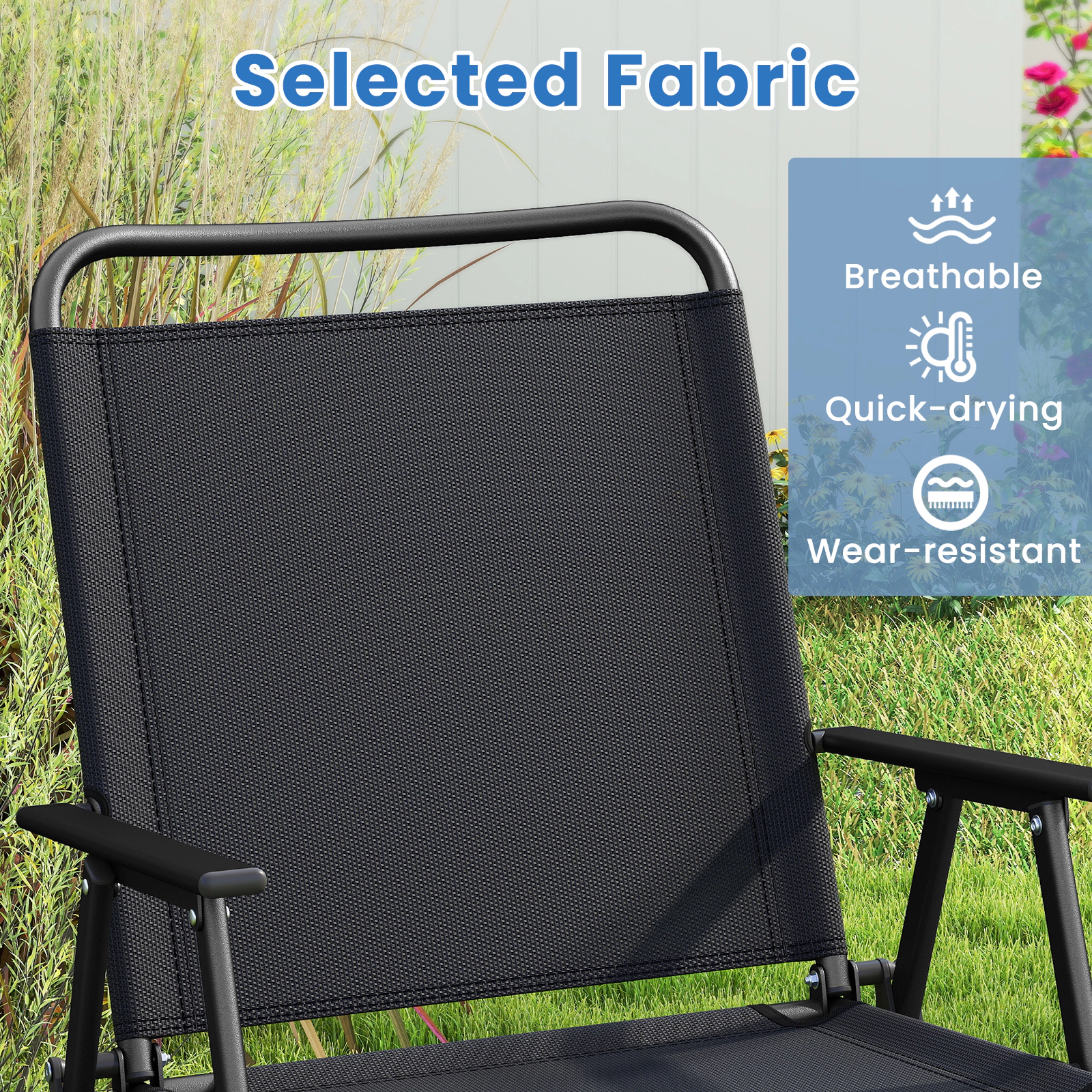 SUGIFT 4-Piece Folding Patio Conversation Set with SPC Coffee Table and Patio Chairs Black Fabric and Metal