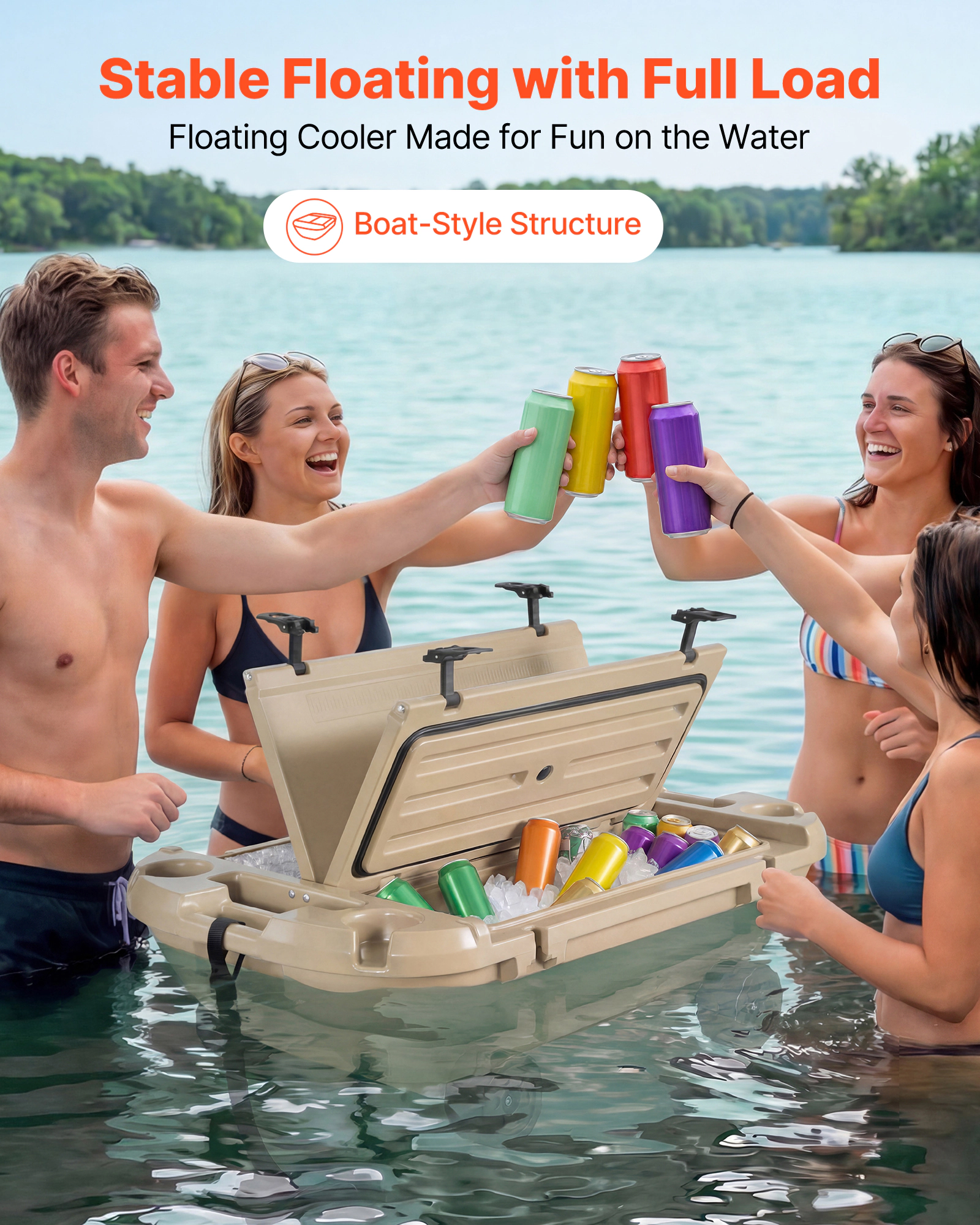 HONGGE Floating Cooler 40 QT Floating Ice Chest with Dry Storage & Tow Rope Premium LLDPE Amphibious Drink Cooler for