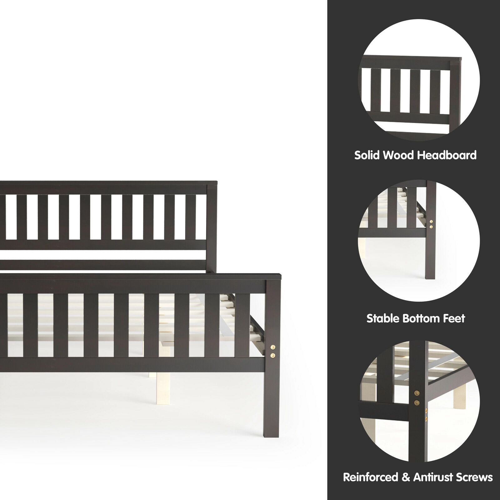 SUGIFT Queen Wood Platform Bed Frame with Panel Headboard, Espresso