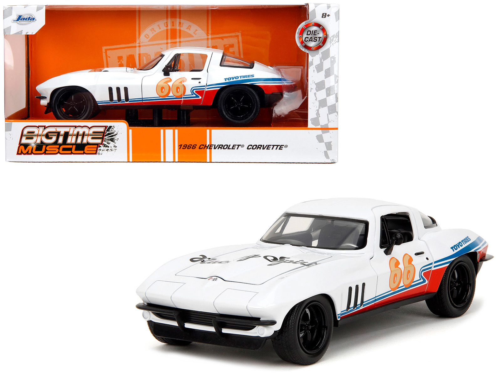 Jada 1966 Chevrolet Corvette #66 "Racing Spirit" White with Graphics "Bigtime Muscle" Series 1/24 Diecast