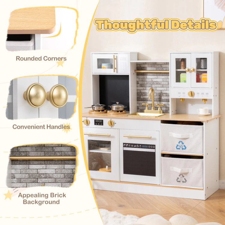 Hivvago Kids Wooden Kitchen Playset with Stoves Sound Light for 3+ Years Old