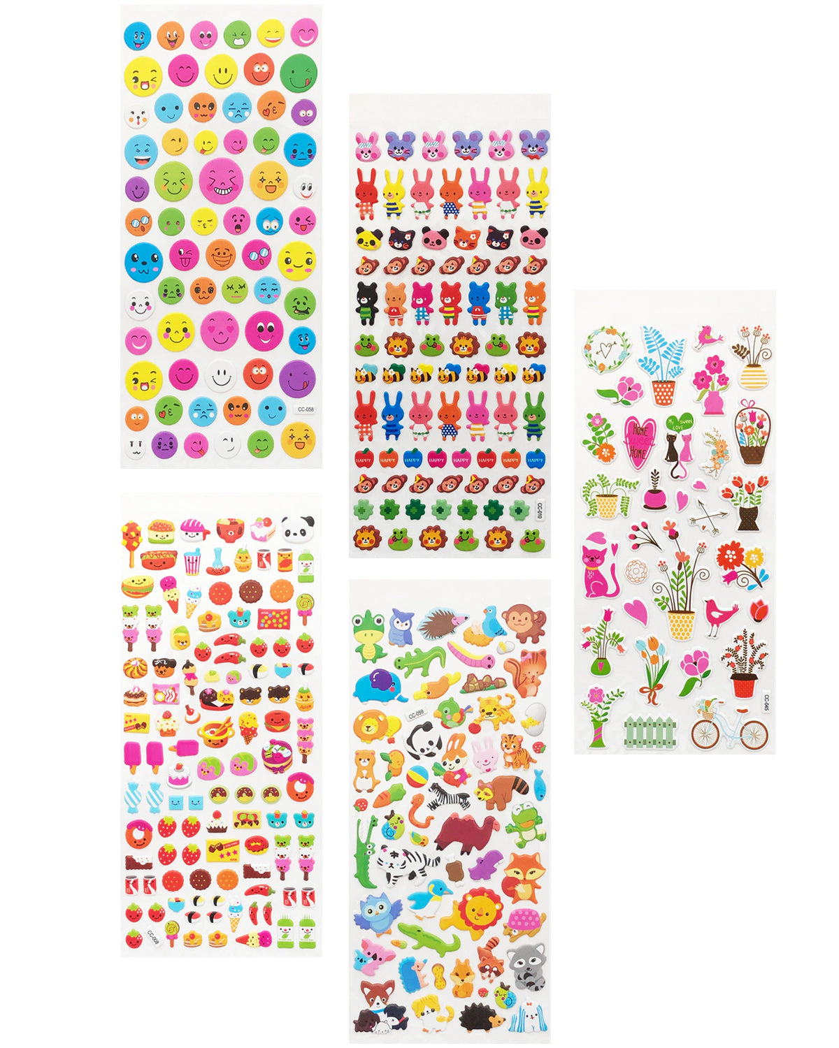 Wrapables 3D Puffy Stickers Bubble Stickers for Crafts & Scrapbooking, (10 Sheets) Dinosaurs Animals Hearts Food