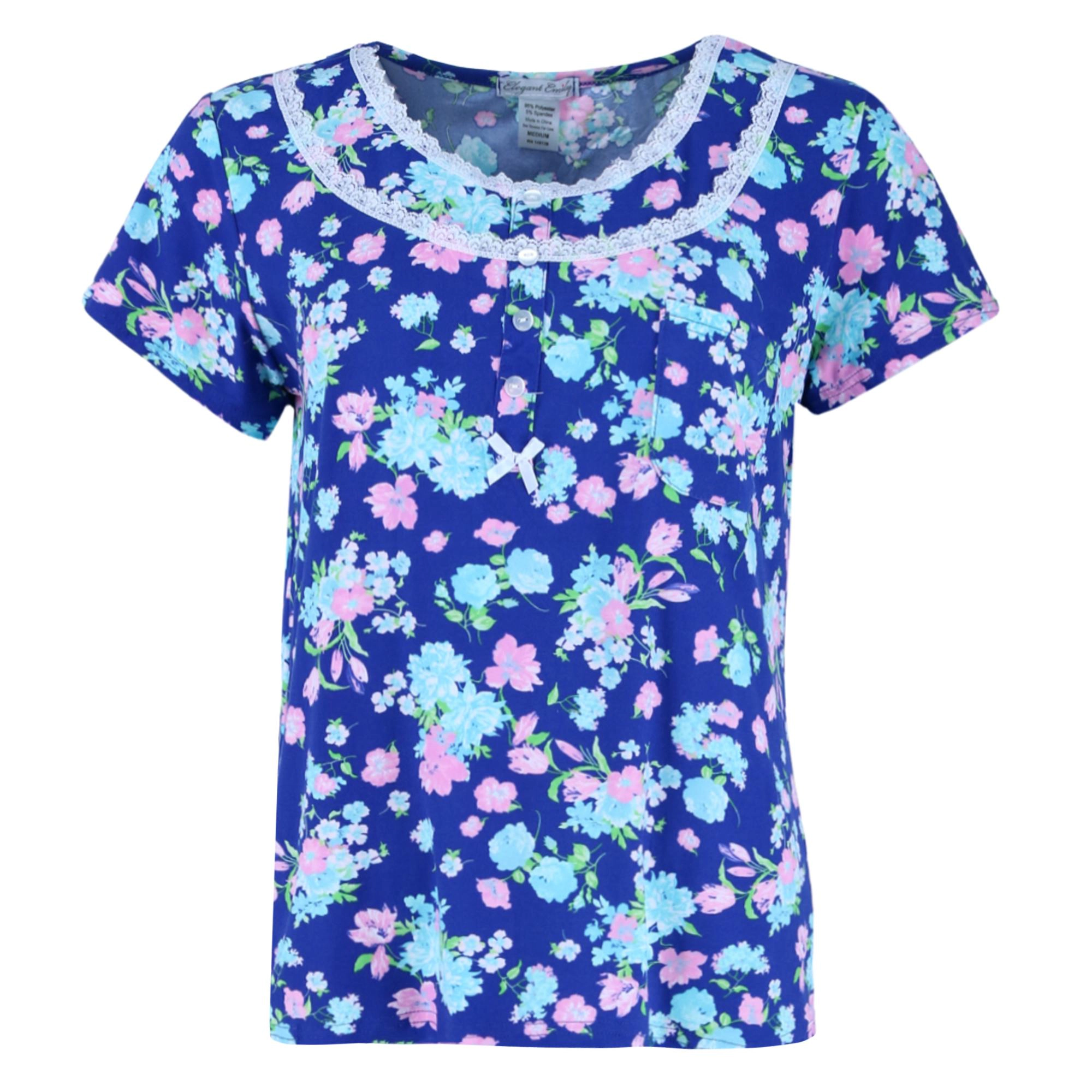 Elegant Emily Women's Blue Floral Capri Sleep Set