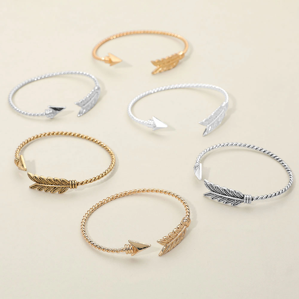 FASHNZFAB Feathered Arrow Twisted Wire Cuff Bracelet