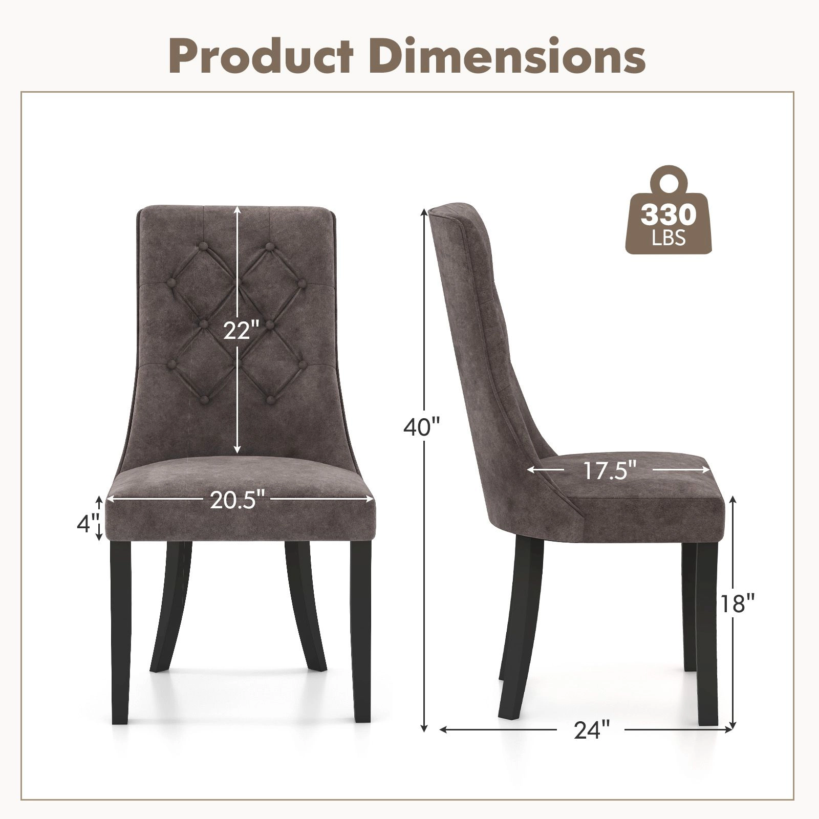 SlickBlue Padded Velvet Dining Chairs Set of 2 with Wood Legs