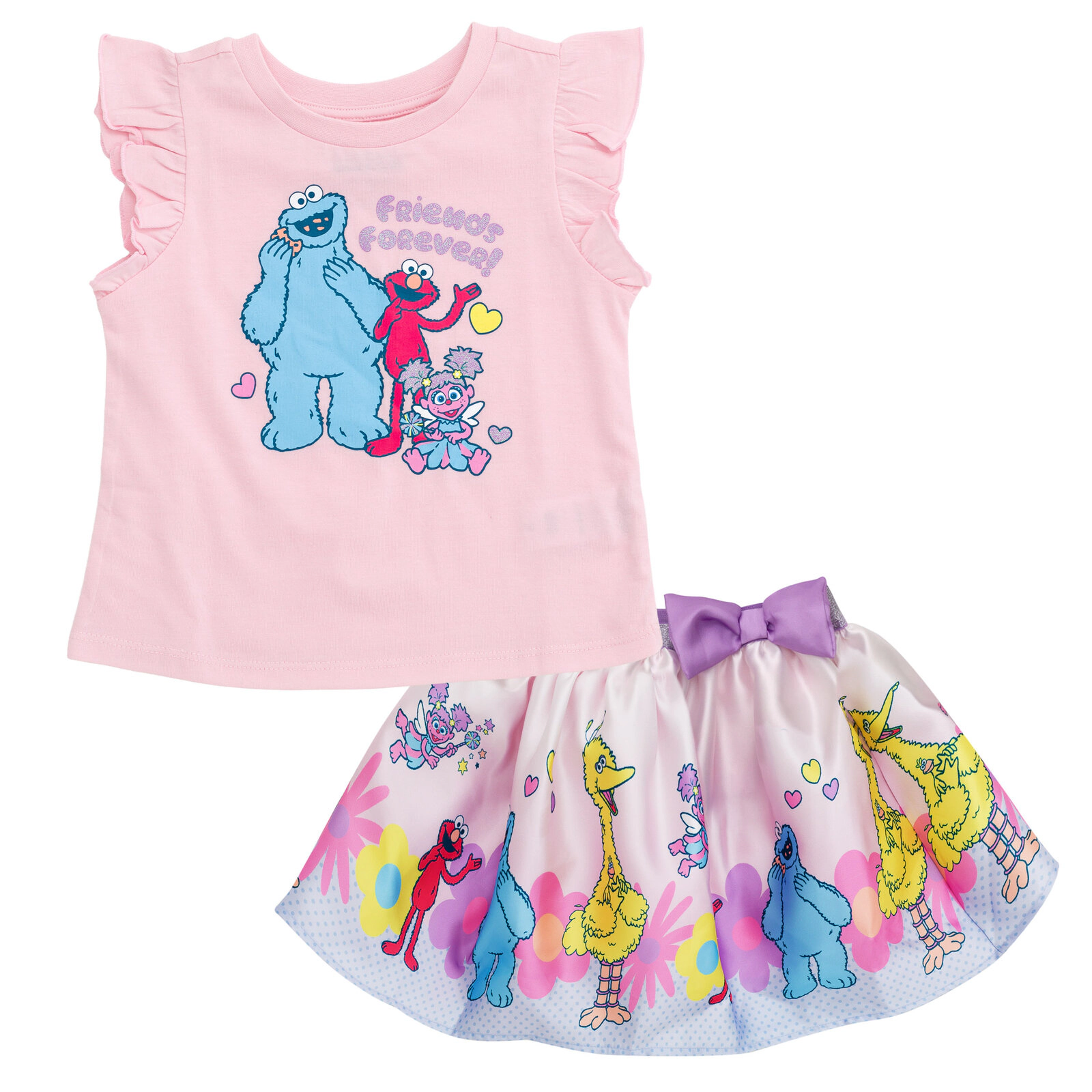 Sesame Street Girls' 2-Piece T-Shirt and Satin Skirt Set