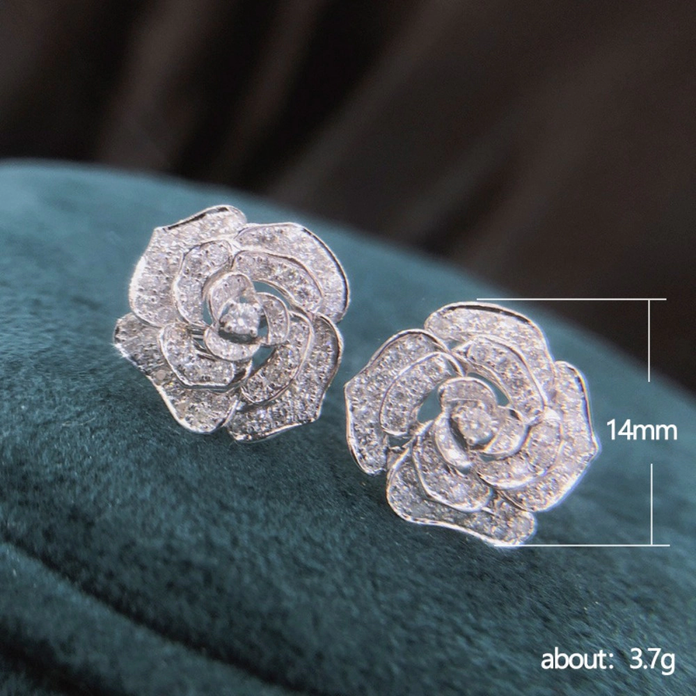 Wardrobe Whimsy Womens Pave Cubic Zirconia Rose Flower Luxury Floral Earrings