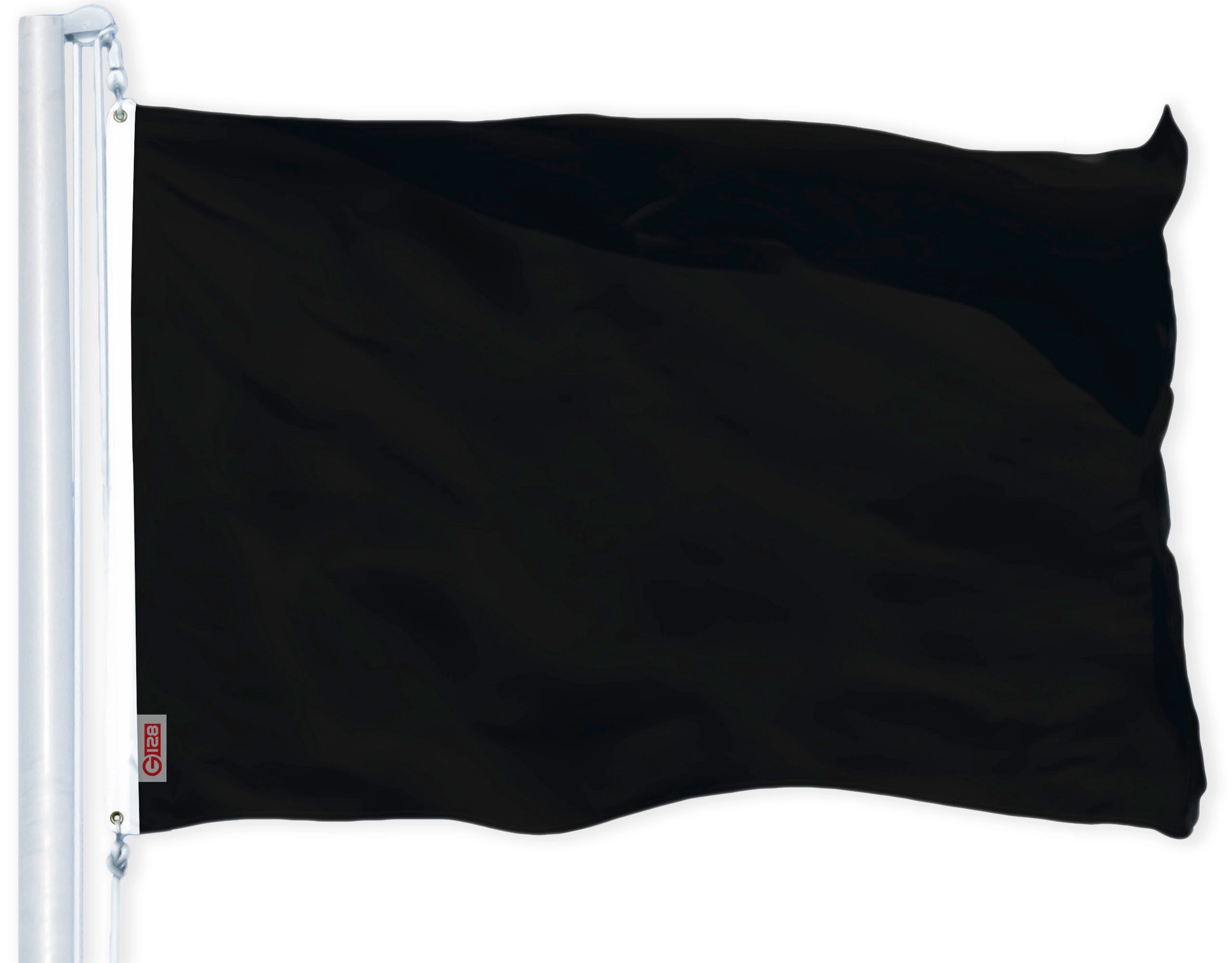 G128 Solid Black Flag - 3x5 ft, 150D Polyester, Dye-Sublimated, Brass Grommets, Double-Needle Stitching