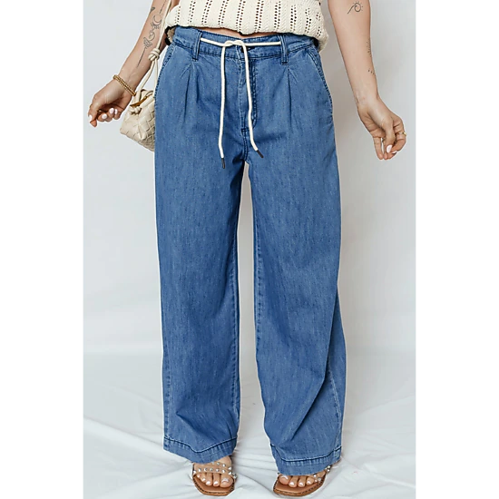 Threaded Pear Womens Oakleigh Wide Leg Jeans - Dusk Blue