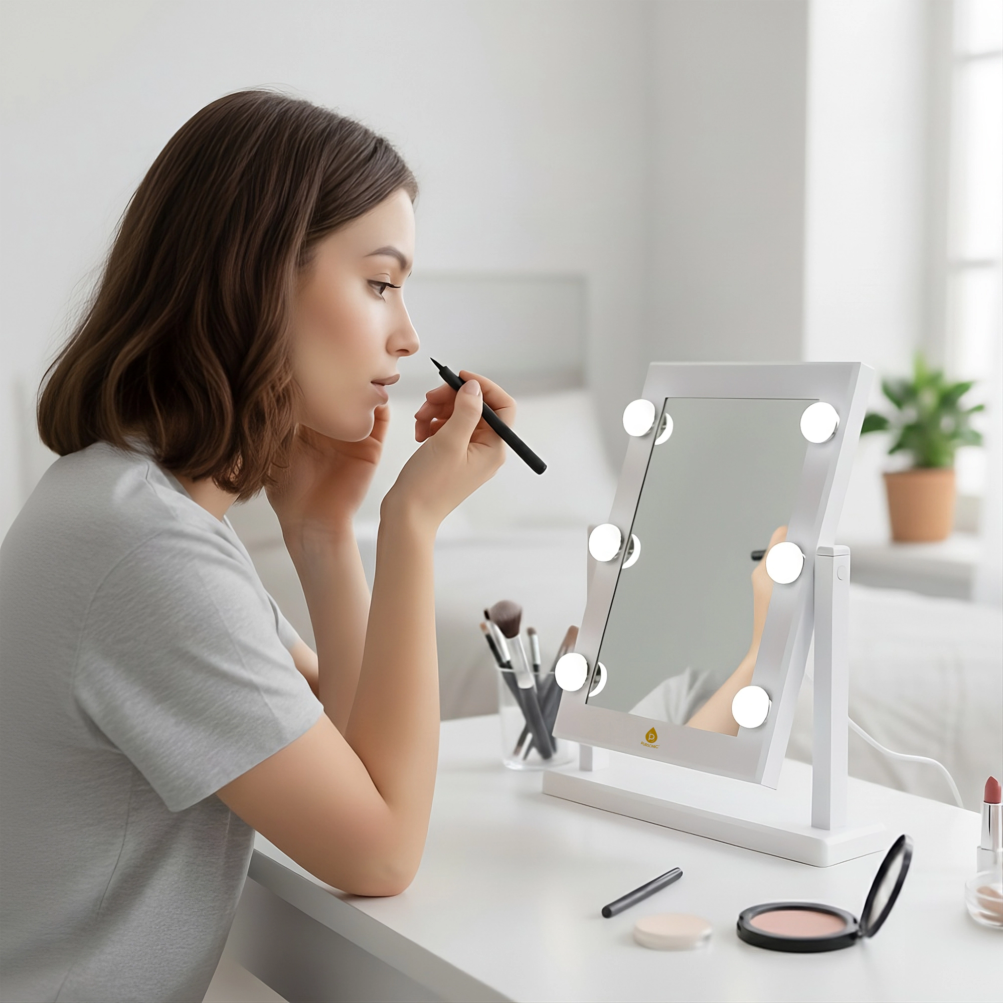 Pursonic Women’s LED Lighted Makeup Mirror Set: Refined Brilliance Pro 14" LED Mirror & LED Vanity Mirror