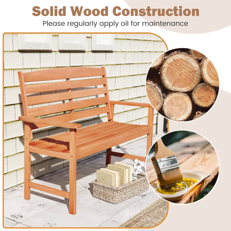 Hivvago 2-Person Wooden Garden Bench With Slatted Backrest And Comfortable Armrests