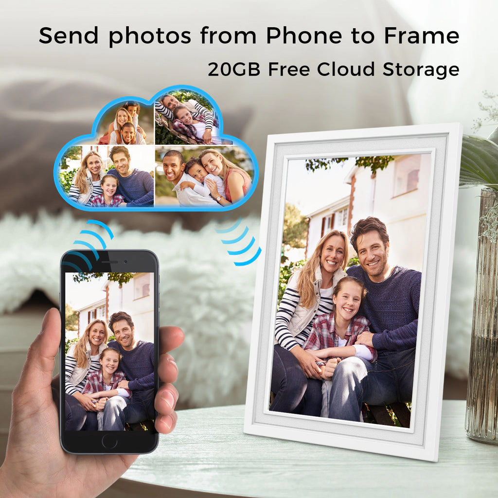 Sungale 10 Inch 1080x800, Easy PhotoShare APP, 20GB Cloud Storage - White Frame