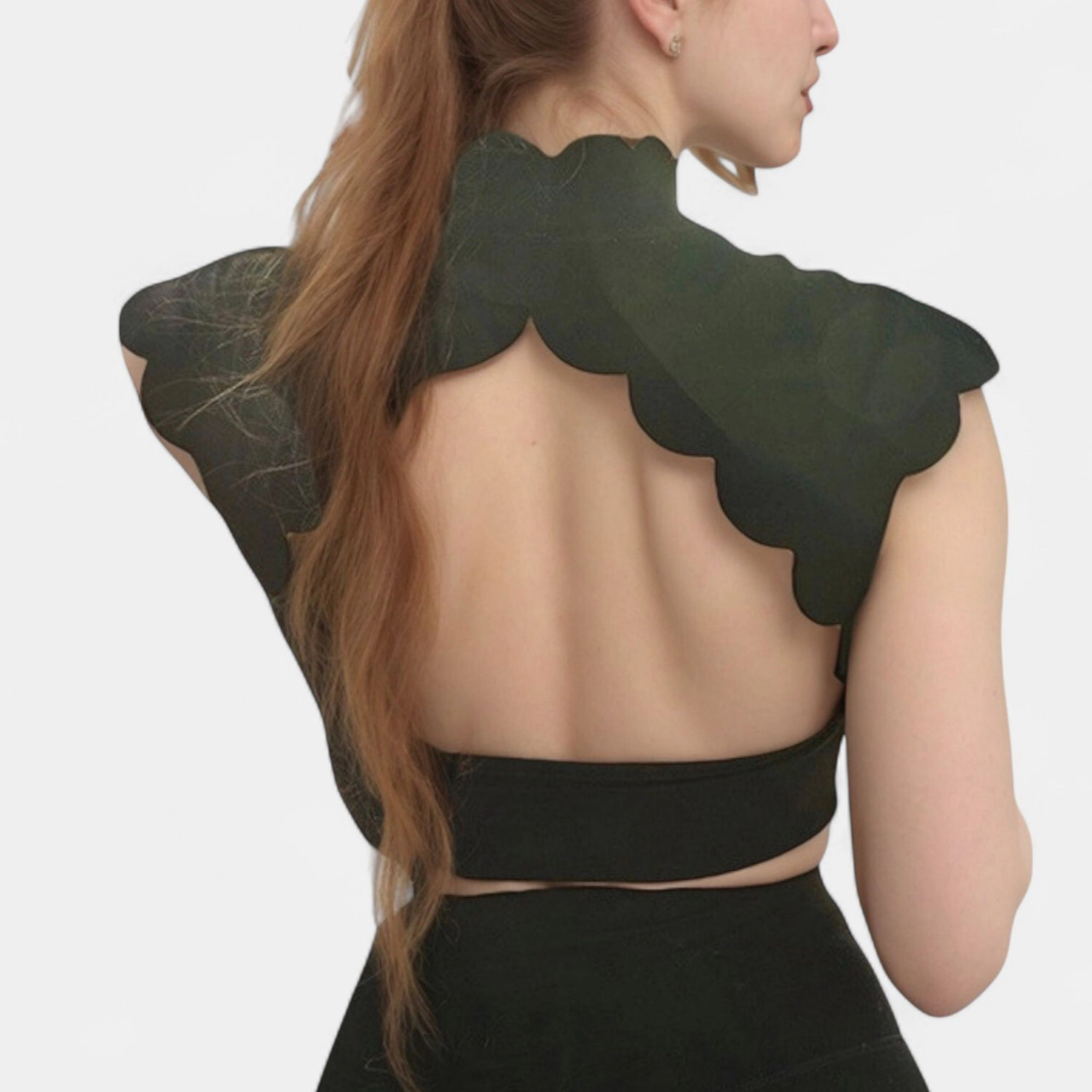Anna-Kaci Women's Scallop Edge High Neck Cropped Top with Cap Sleeves and Open Back Detail