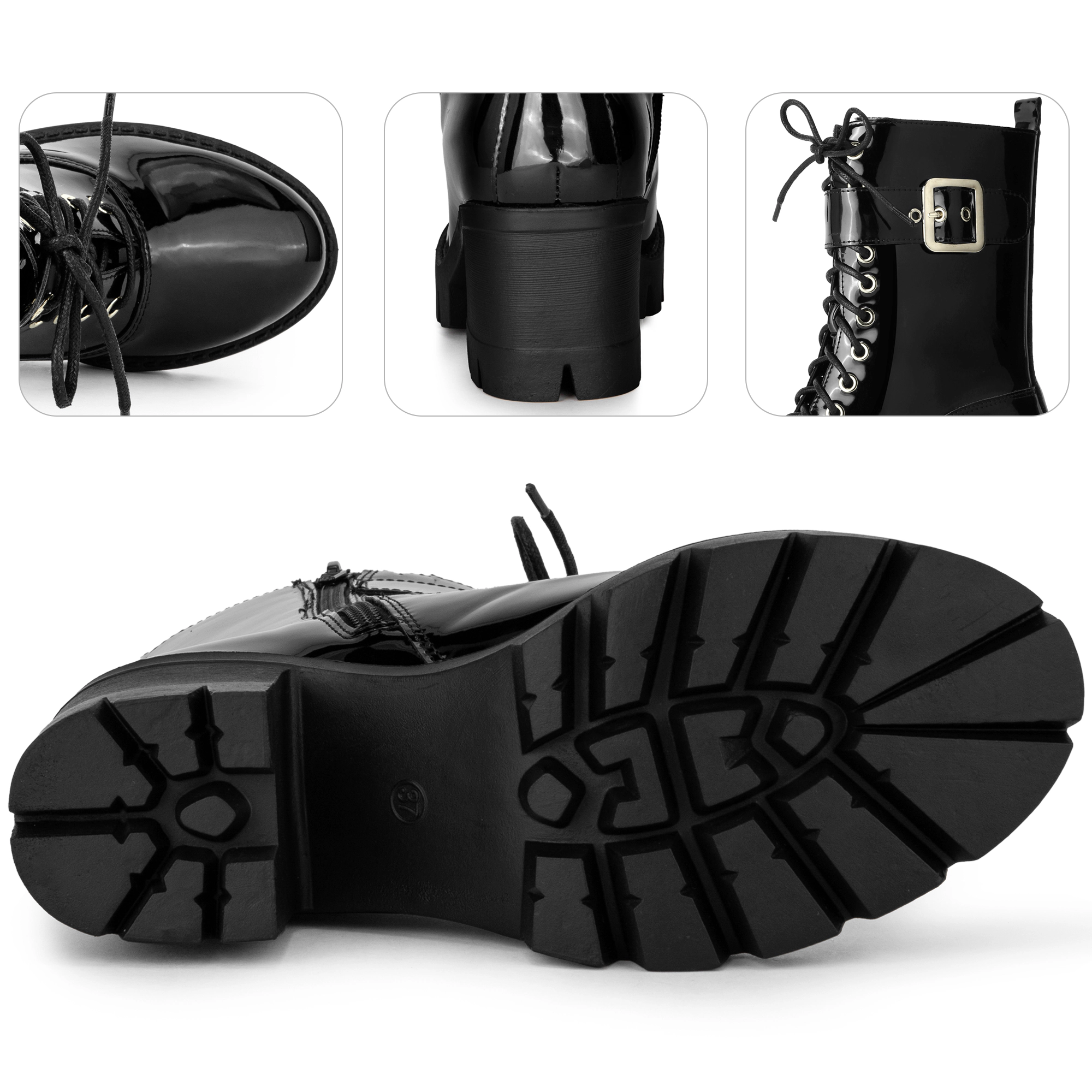 BLISSFUL STEP Women's Platform Lace Up Round Toe Chunky Heel Combat Boots
