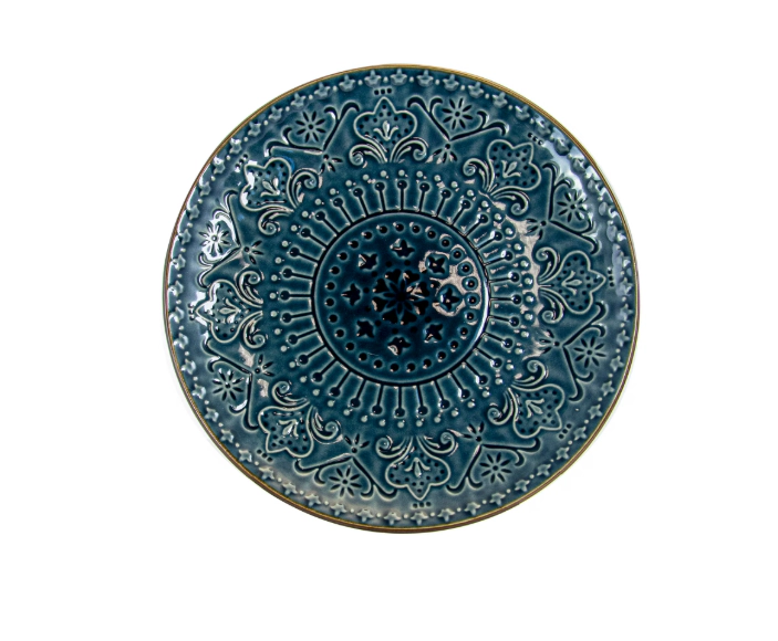 Elama Deepsea Mozaic Unisex 16 Piece Round Stoneware Dinnerware Set in Sea Blue